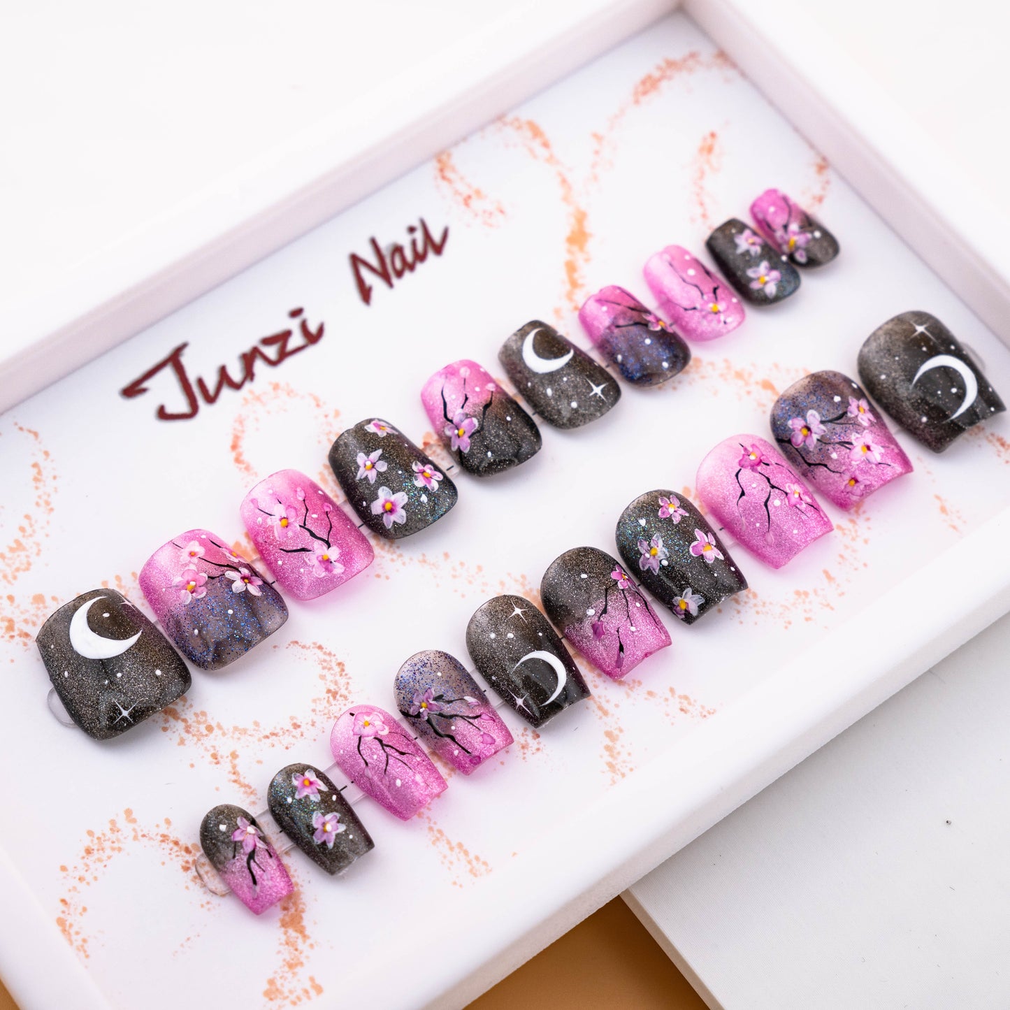 Midnight Sakura Glitter Press on Nail