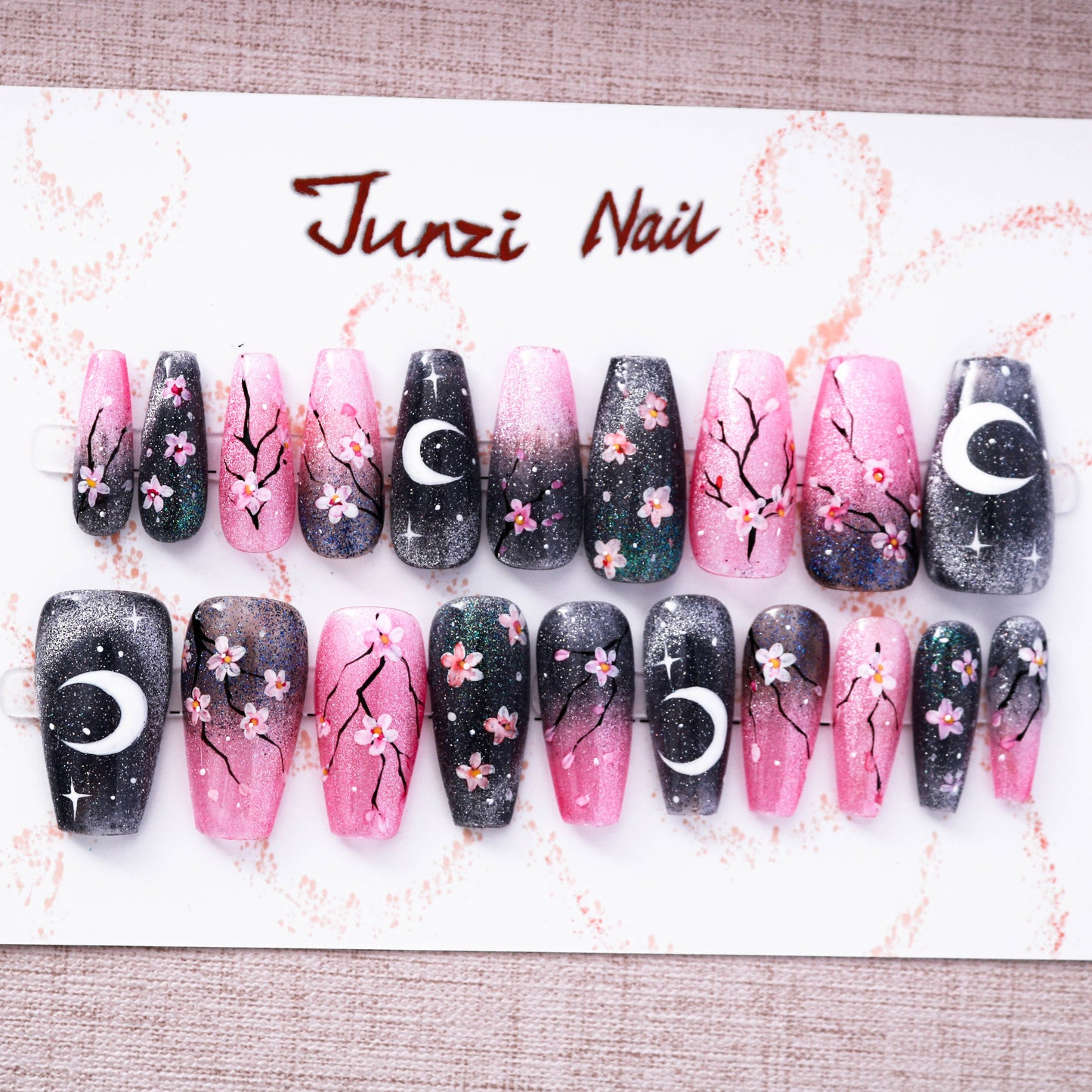 Midnight Sakura Glitter Press on Nail