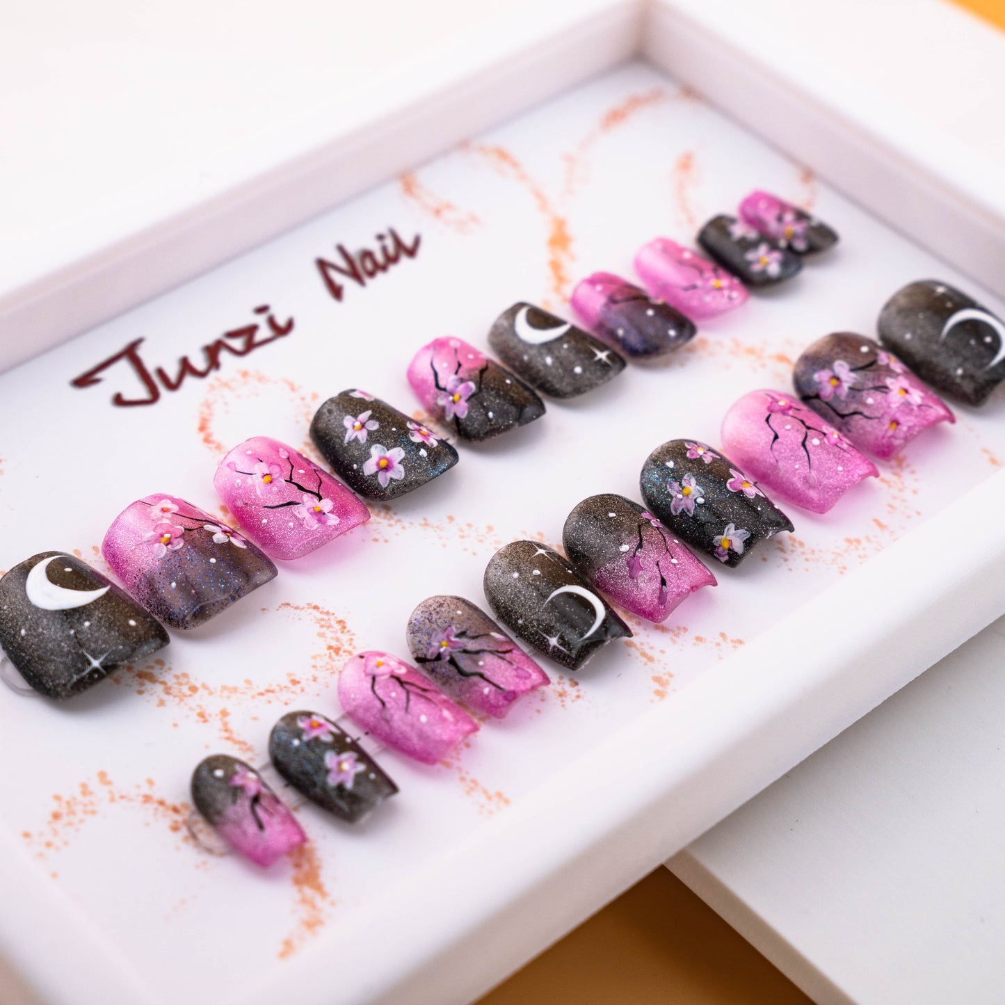Midnight Sakura Glitter Press on Nail