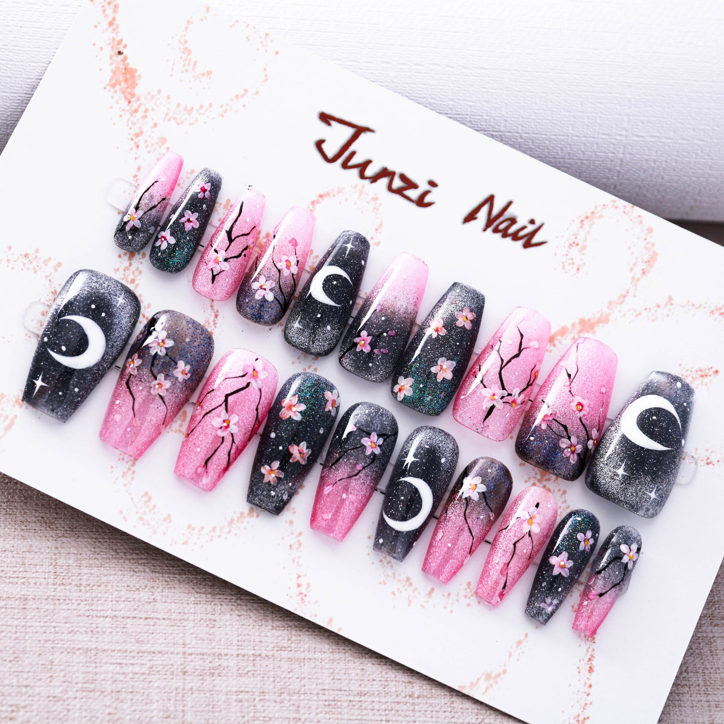 Midnight Sakura Glitter Press on Nail