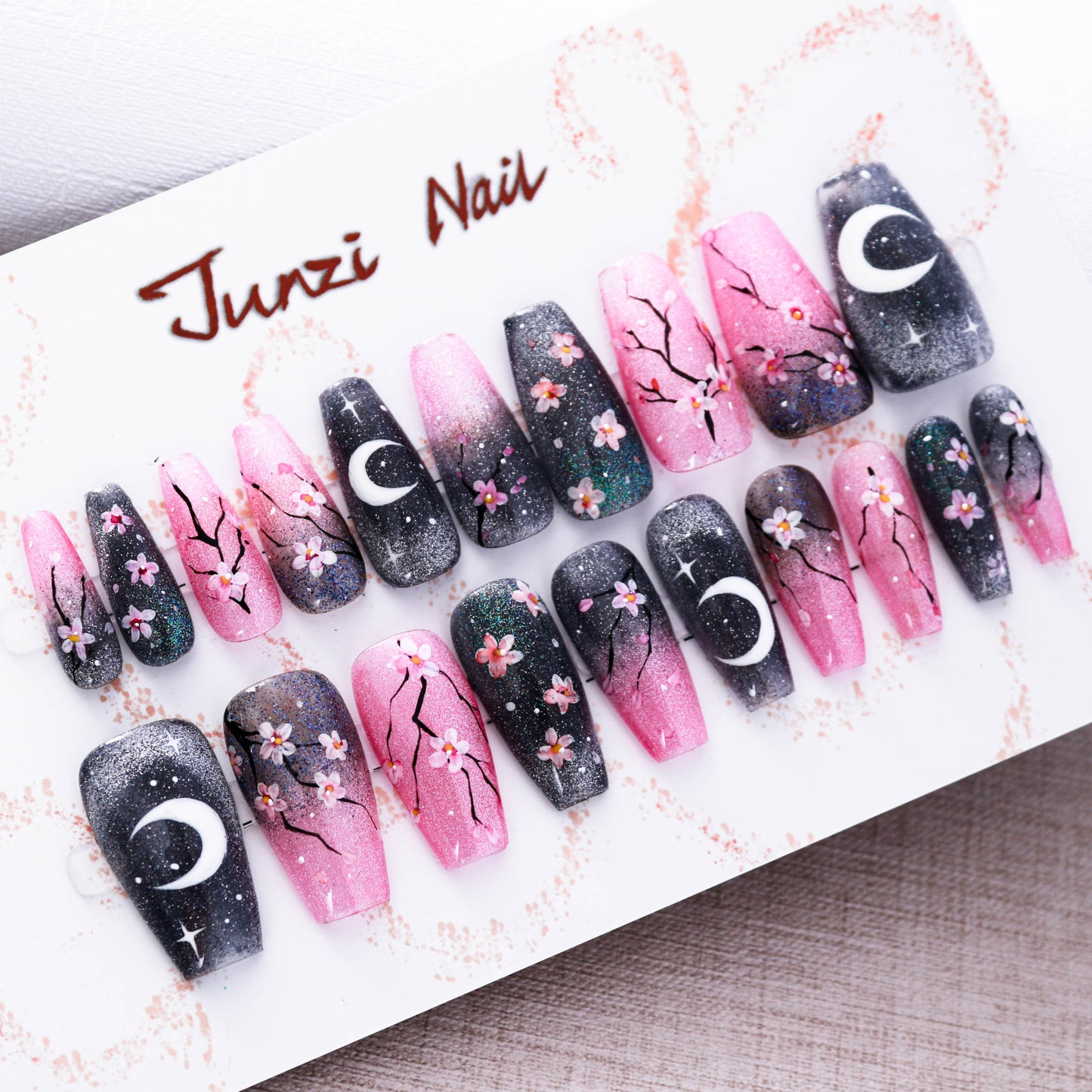 Midnight Sakura Glitter Press on Nail