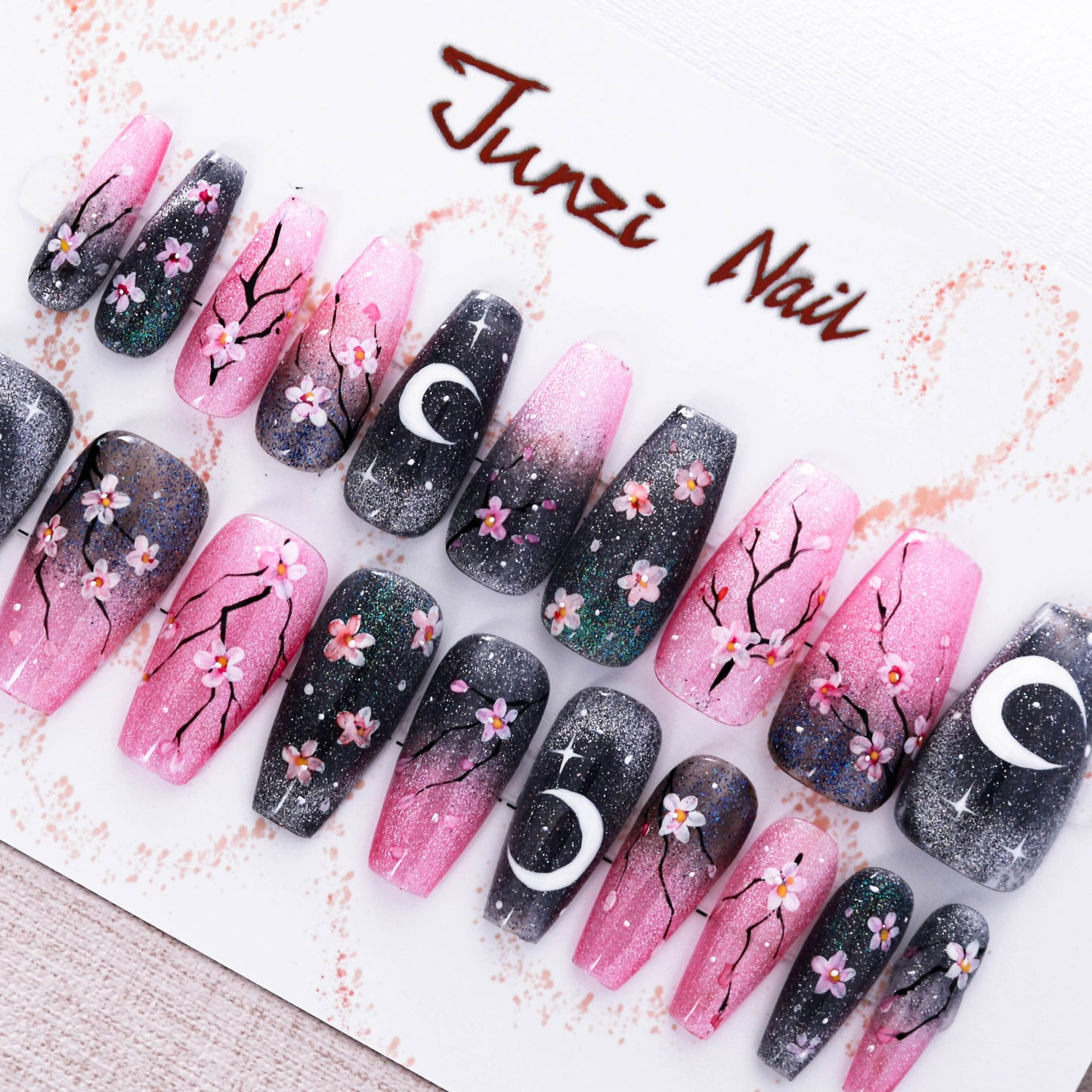 Midnight Sakura Glitter Press on Nail