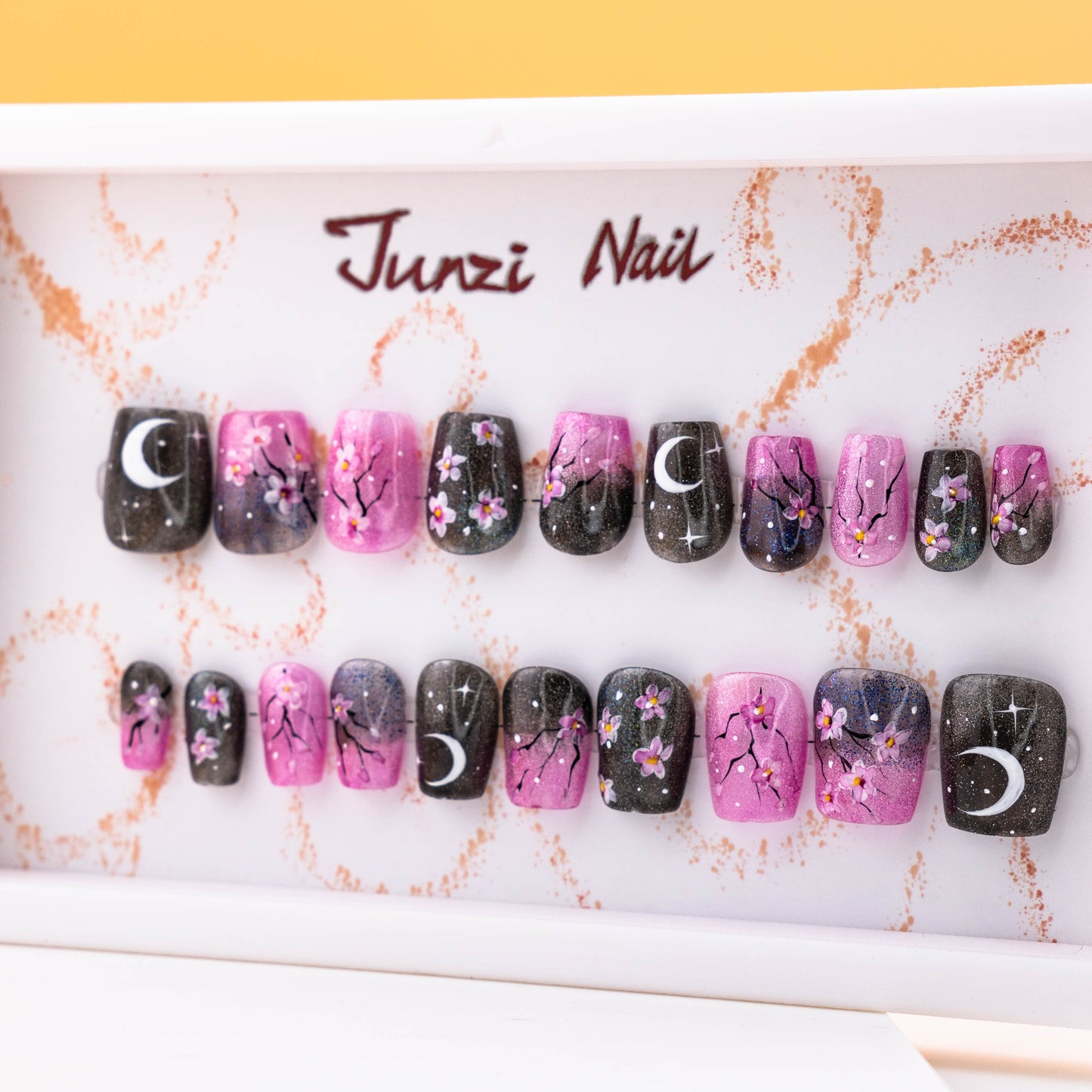 Midnight Sakura Glitter Press on Nail