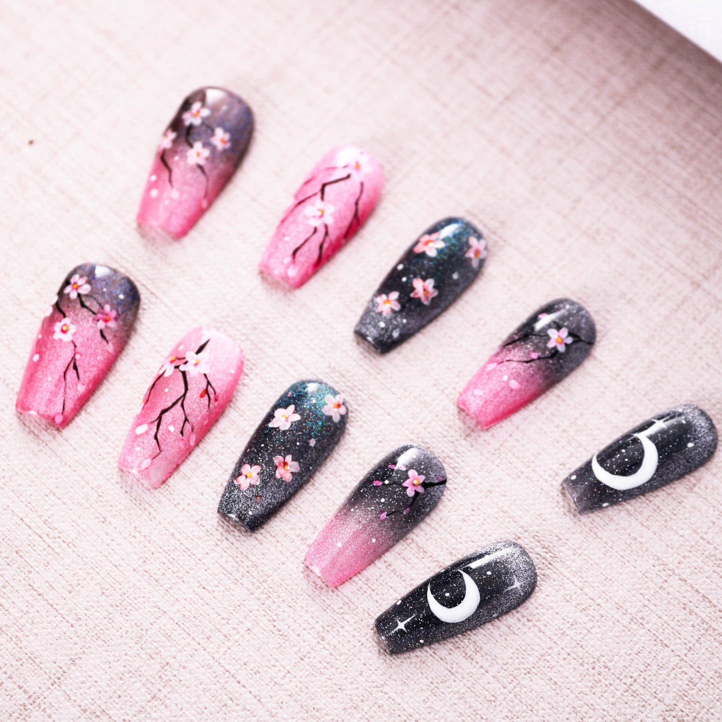 Midnight Sakura Glitter Press on Nail