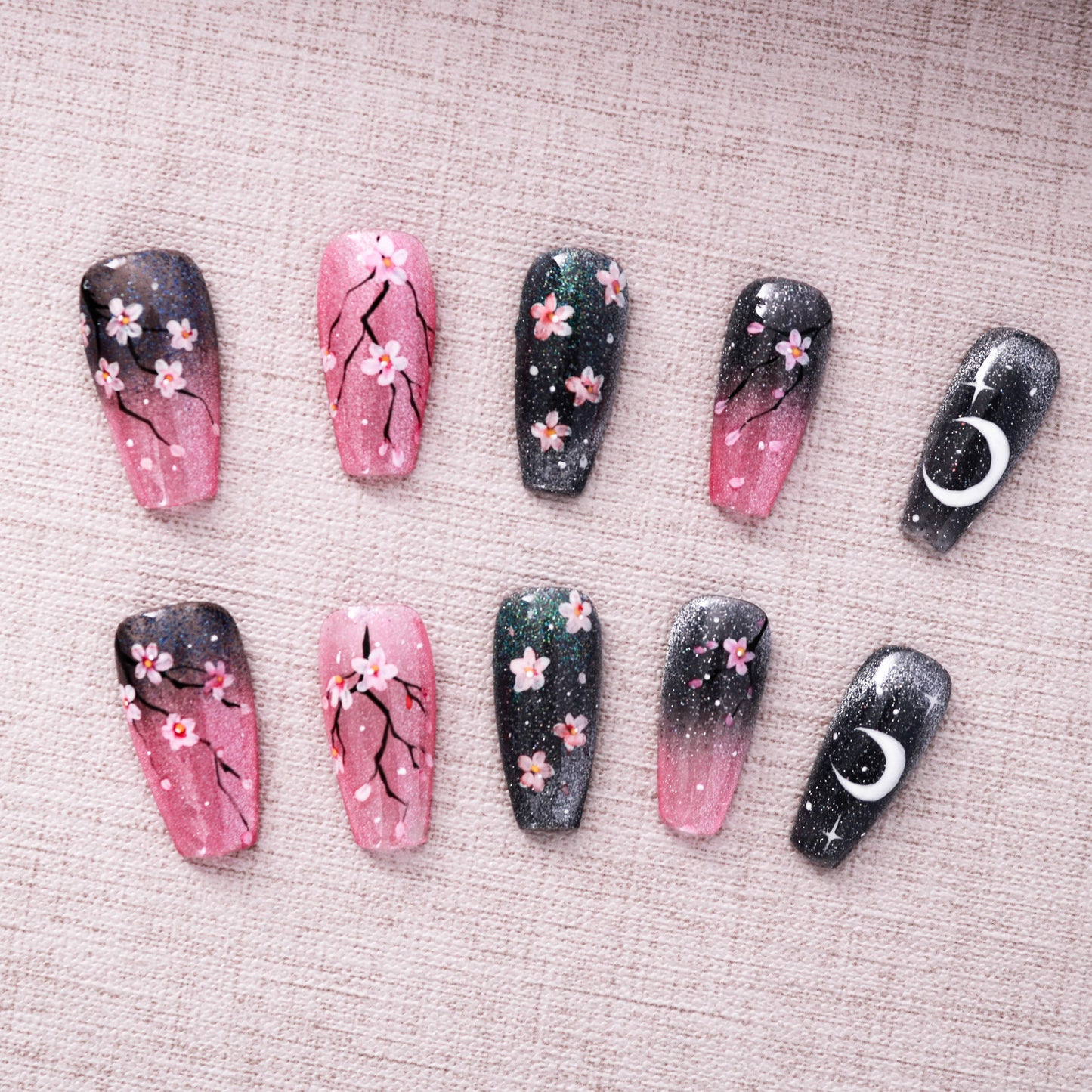 Midnight Sakura Glitter Press on Nail