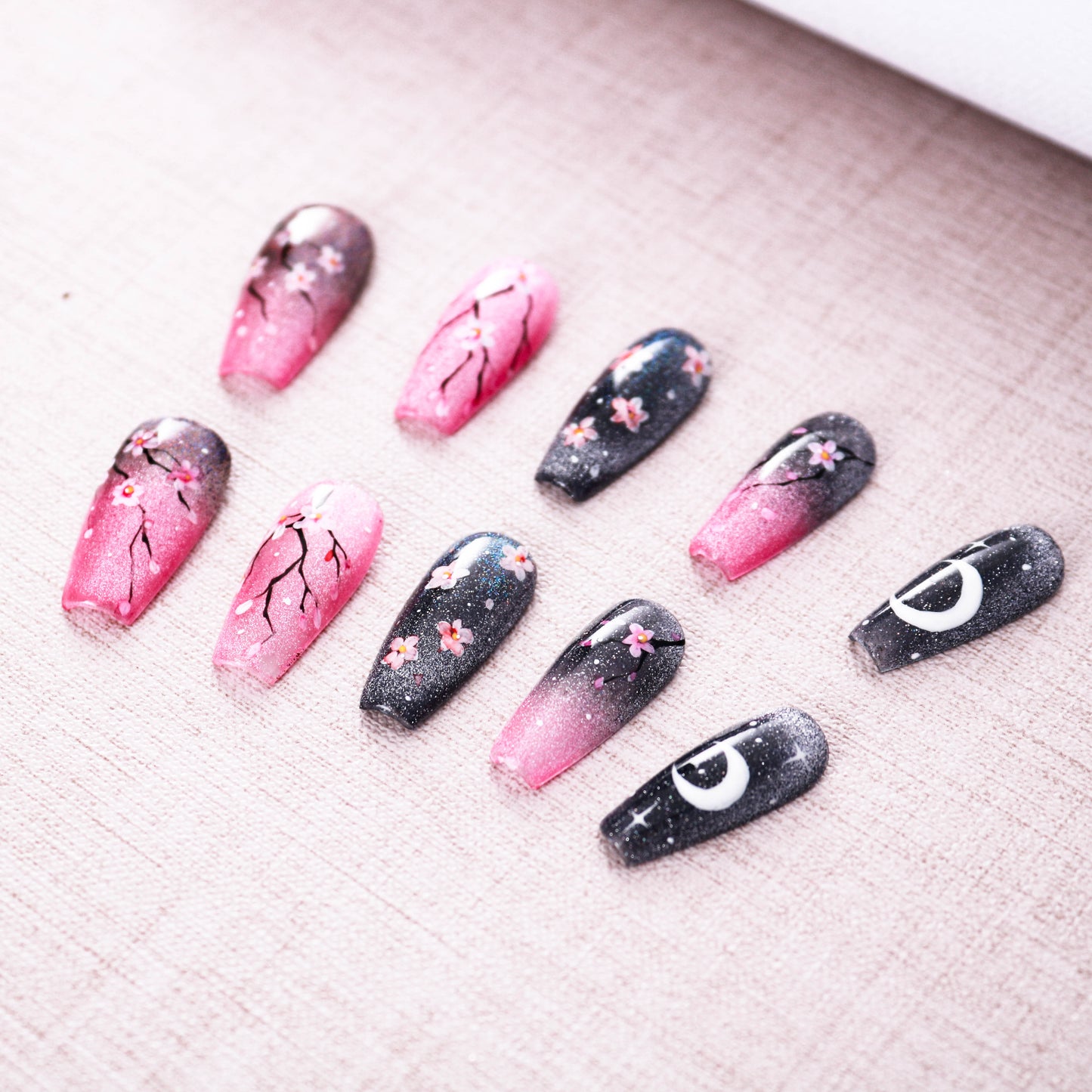 Midnight Sakura Glitter Press on Nail