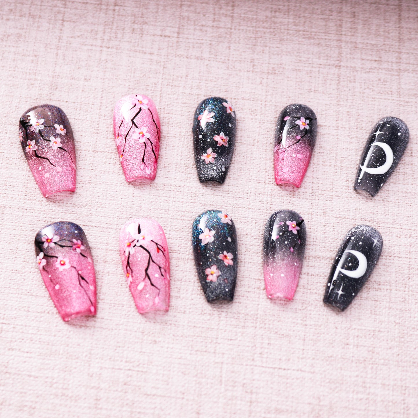 Midnight Sakura Glitter Press on Nail