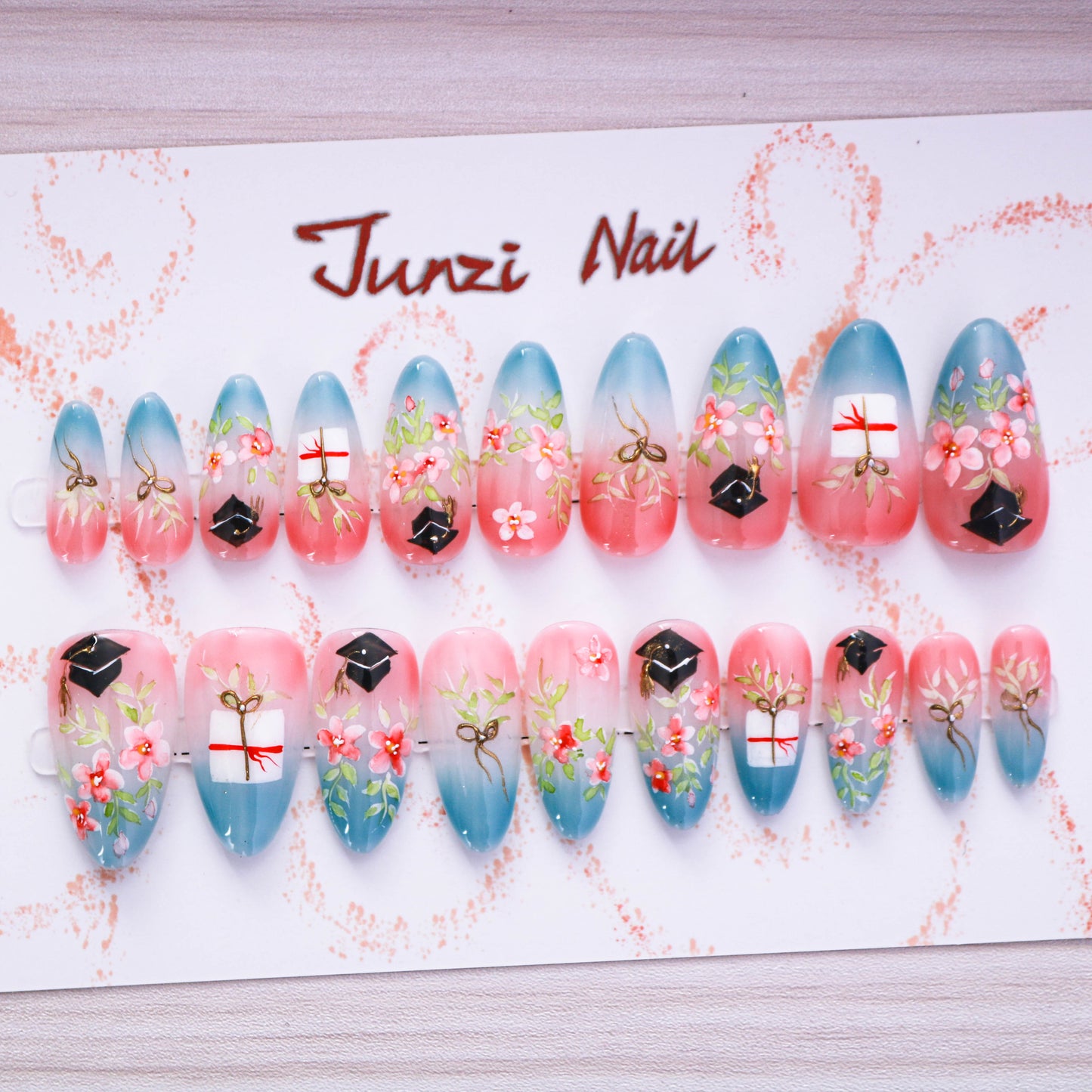 Floral Graduation Elegance Valentine Press On Nail