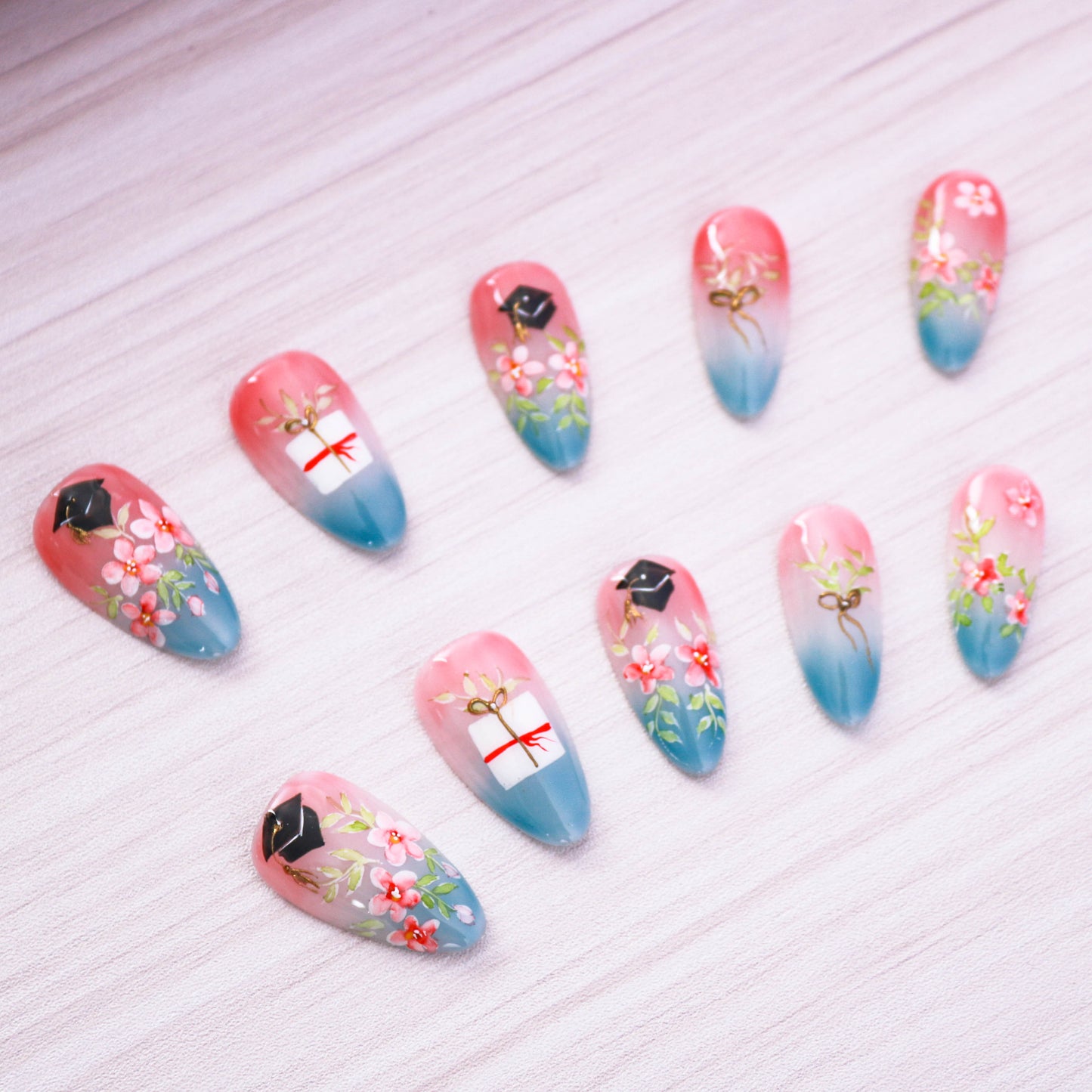 Floral Graduation Elegance Valentine Press On Nail