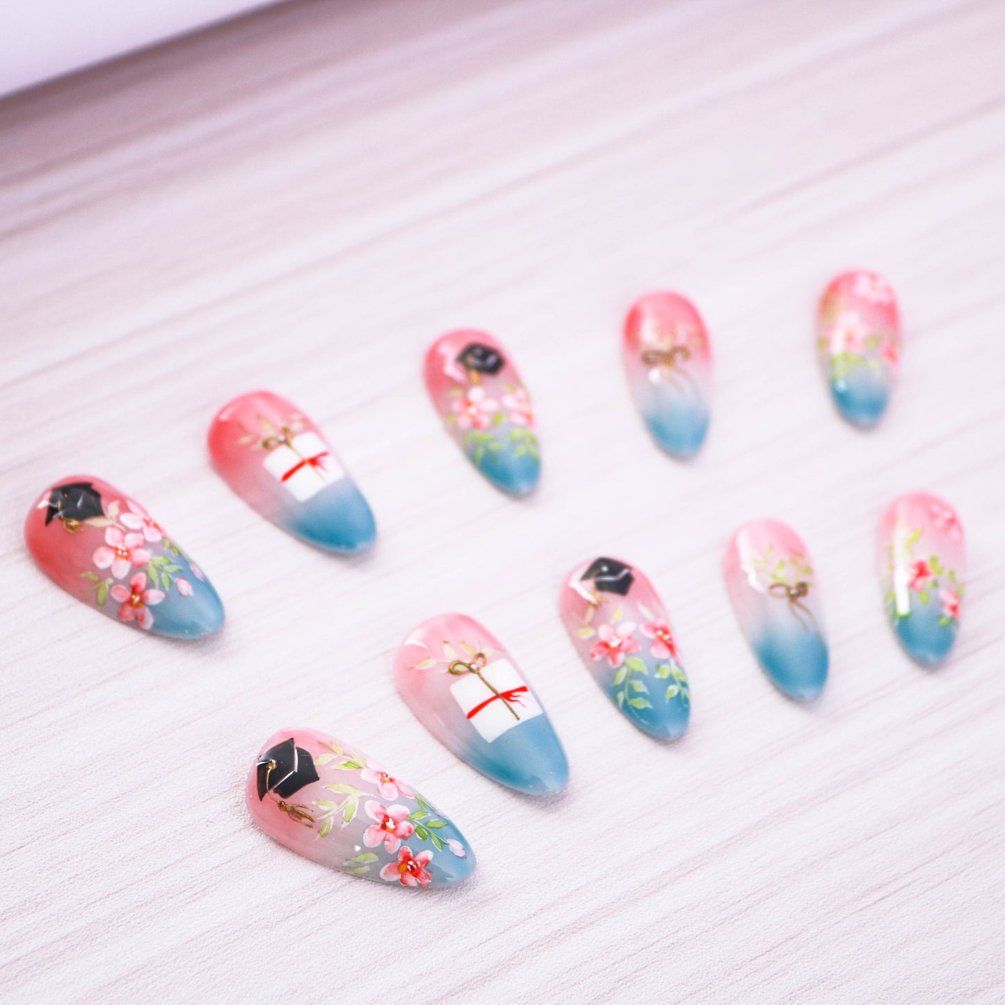 Floral Graduation Elegance Valentine Press On Nail