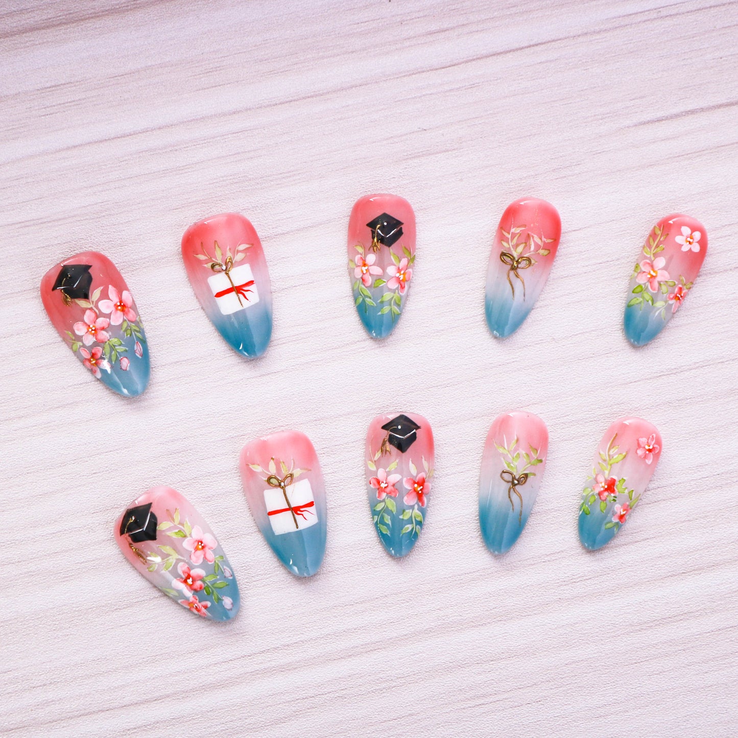 Floral Graduation Elegance Valentine Press On Nail