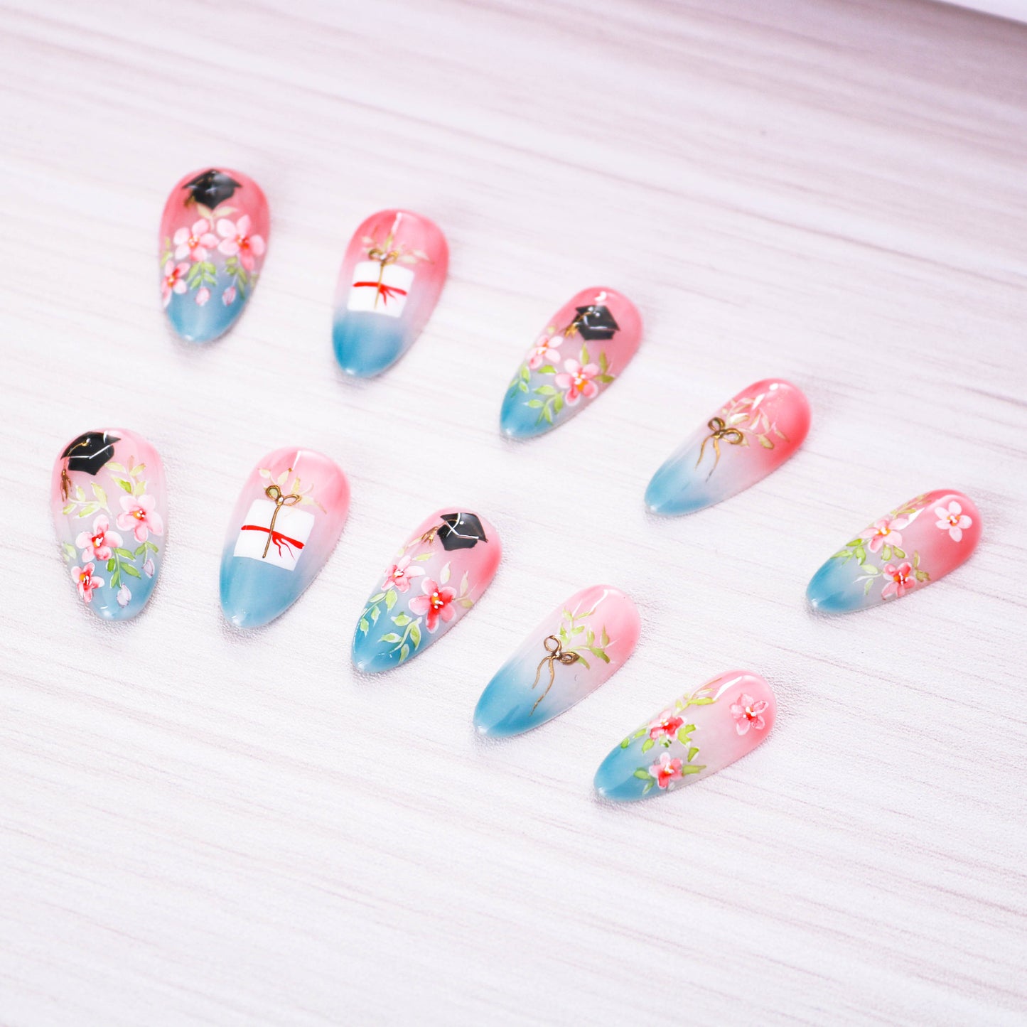 Floral Graduation Elegance Valentine Press On Nail