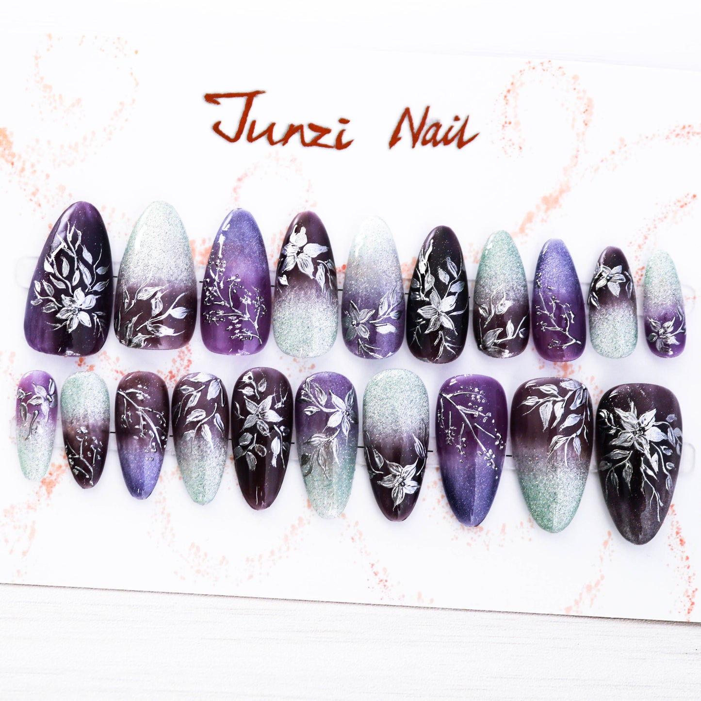 Purple Midnight Garden Handmade Press on Nail