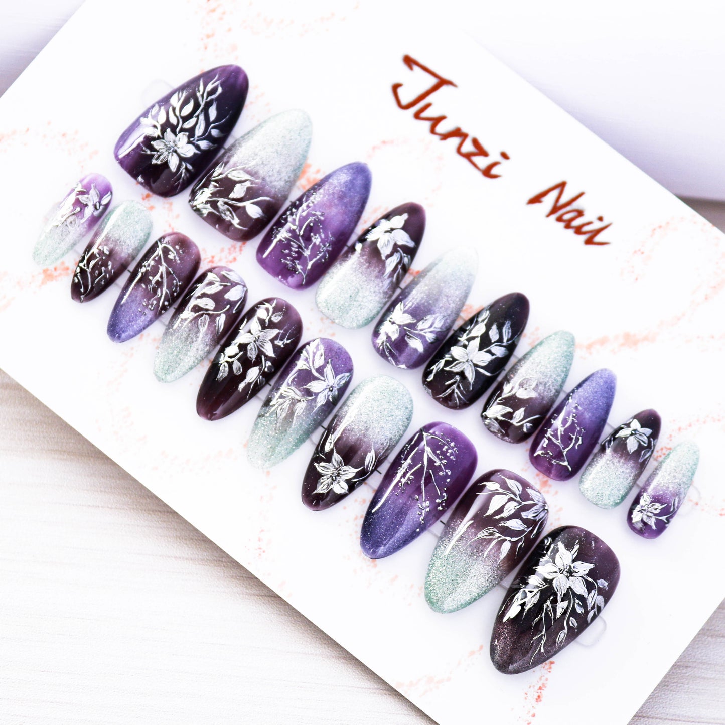 Purple Midnight Garden Handmade Press on Nail