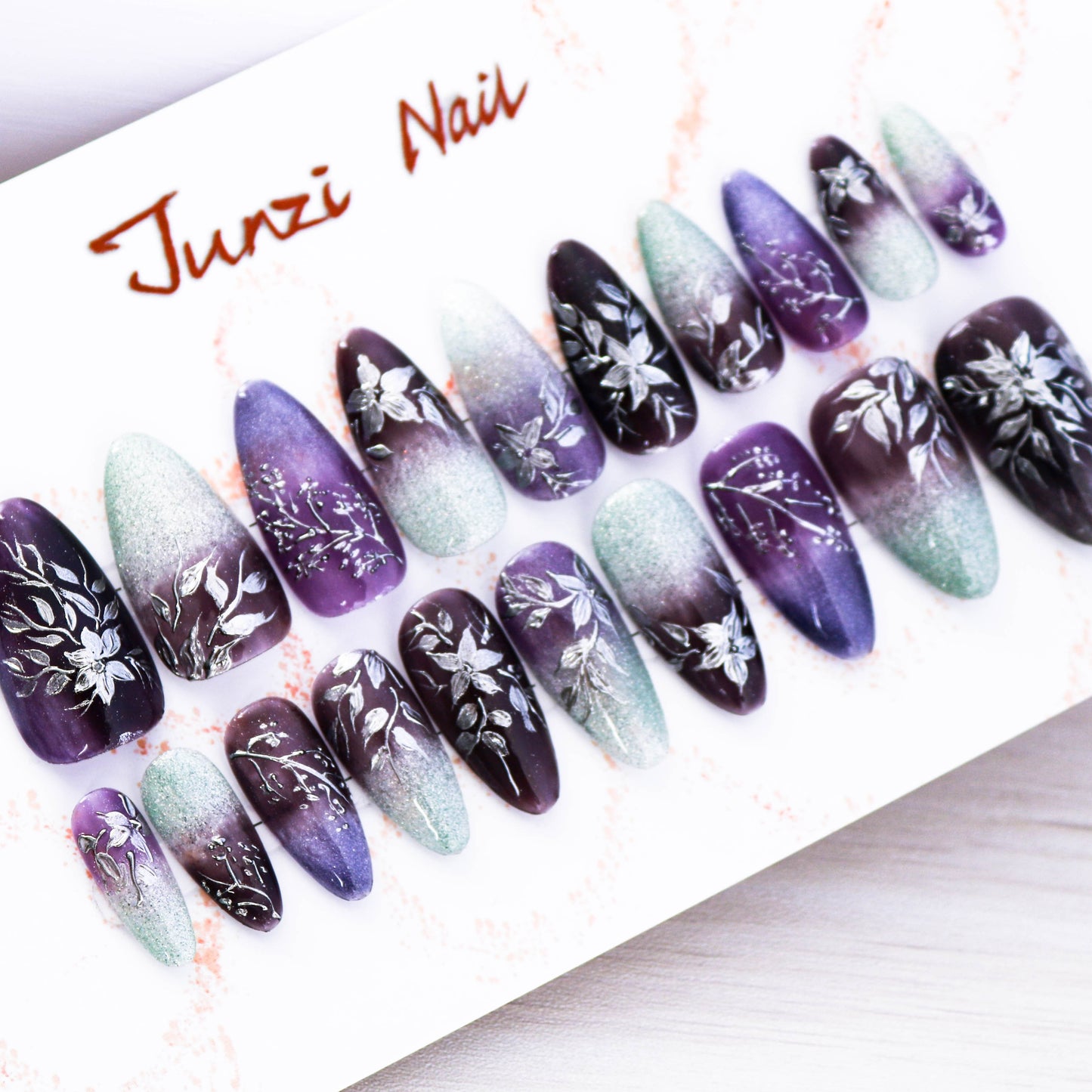Purple Midnight Garden Handmade Press on Nail