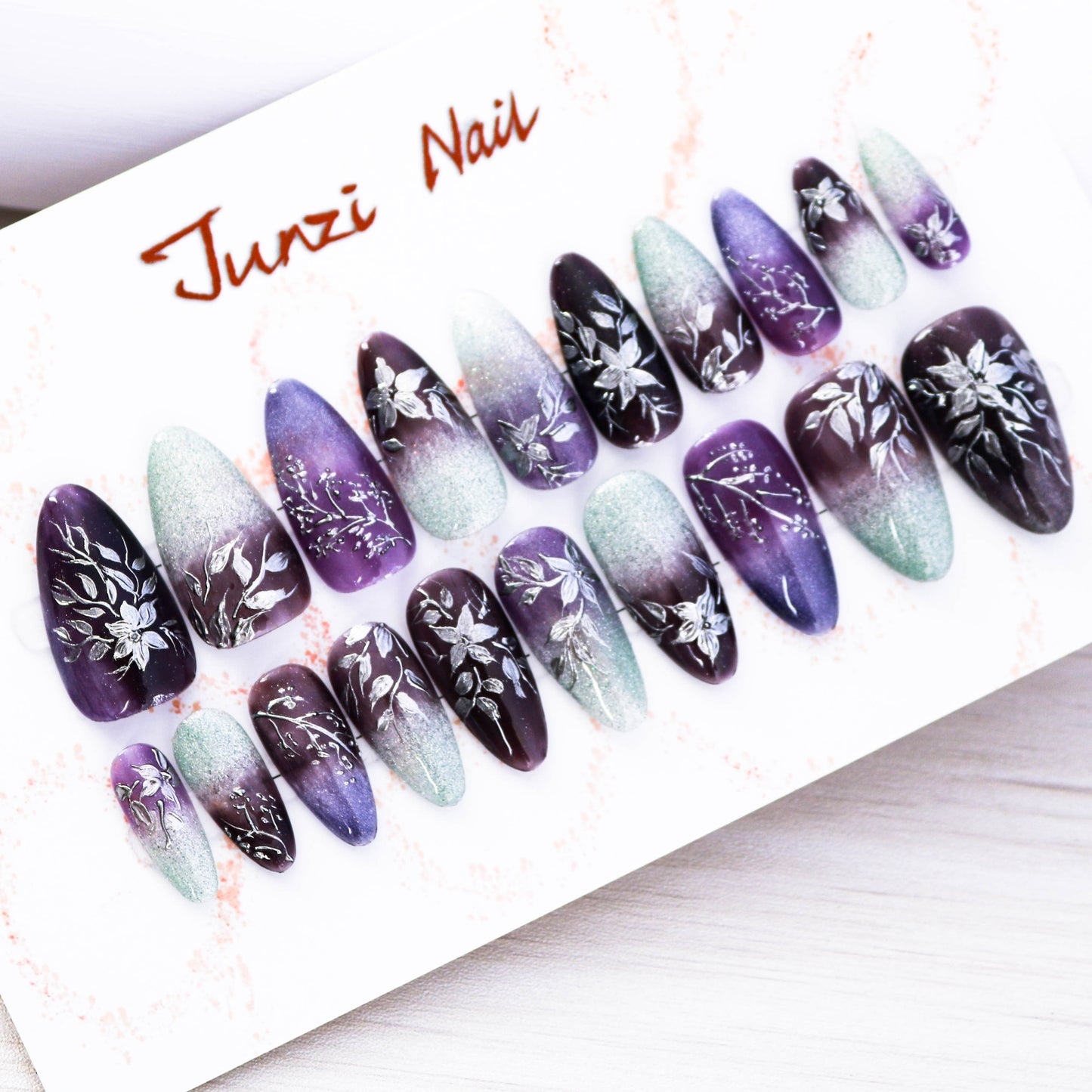 Purple Midnight Garden Handmade Press on Nail