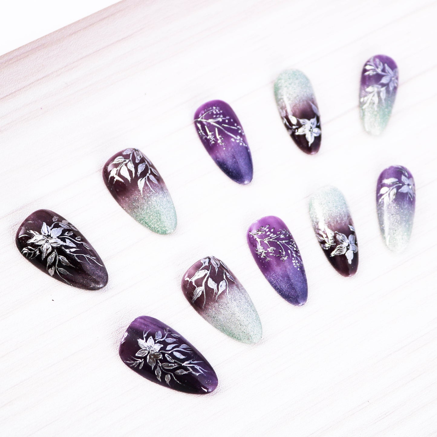 Purple Midnight Garden Handmade Press on Nail