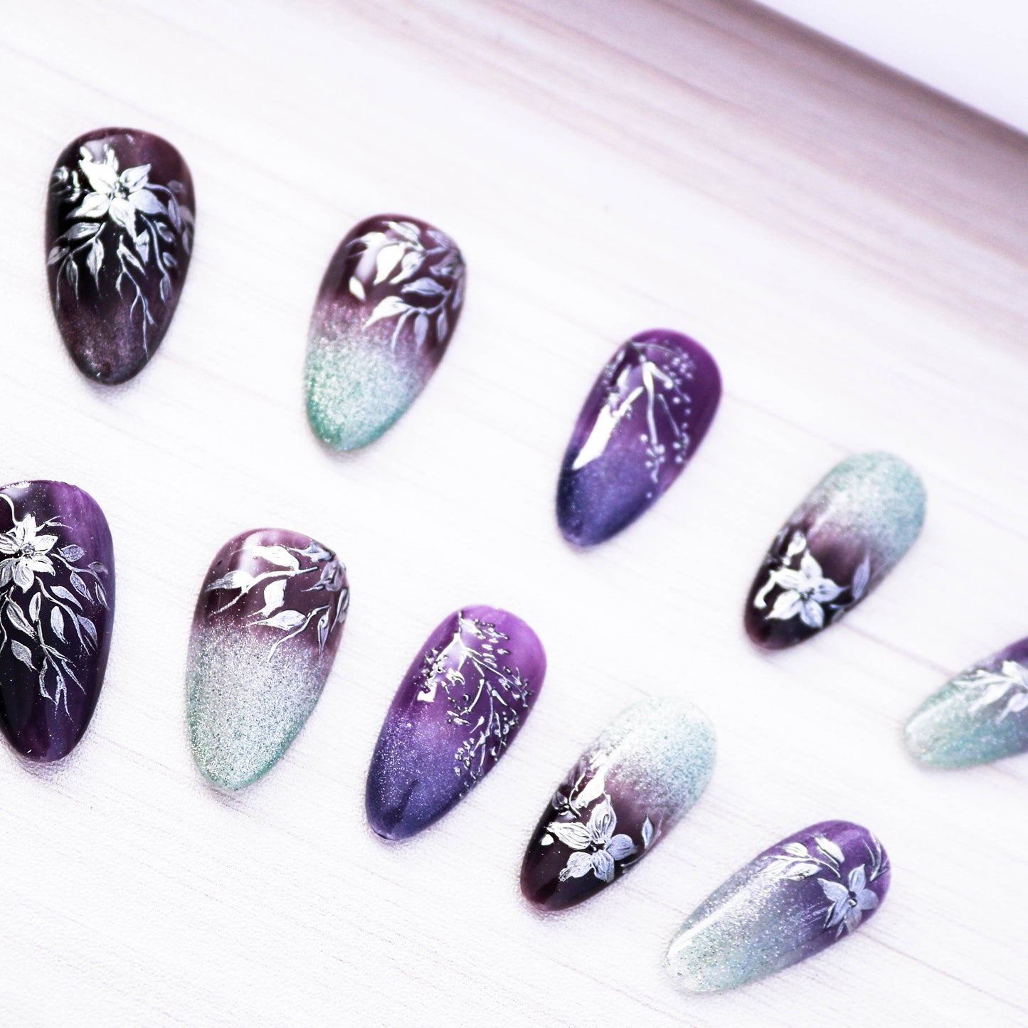 Purple Midnight Garden Handmade Press on Nail