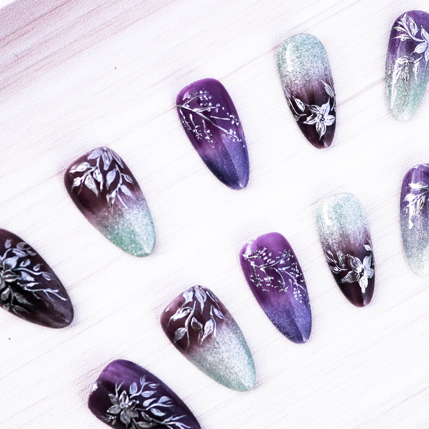 Purple Midnight Garden Handmade Press on Nail