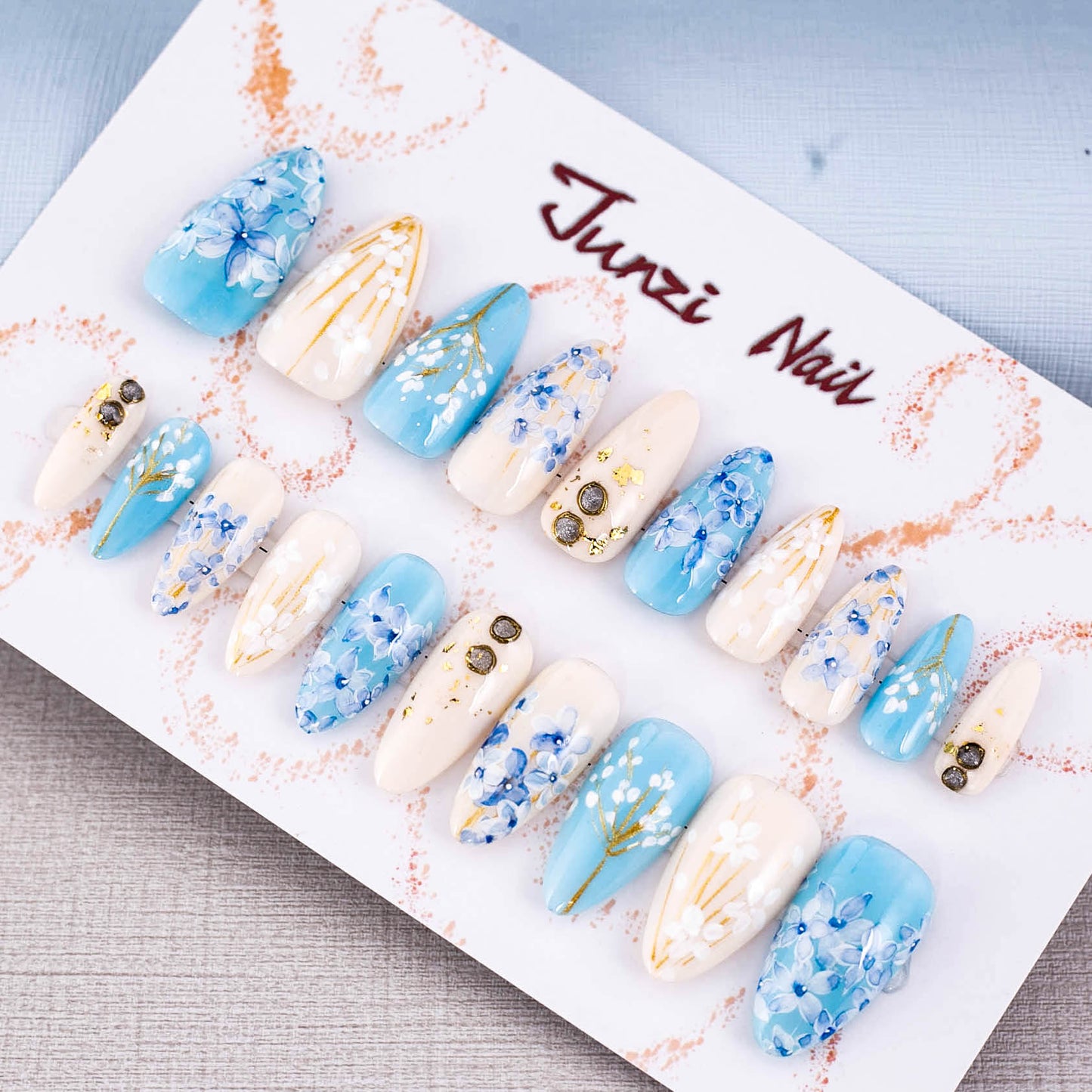 Azure Blossom Elegance Press On Nail