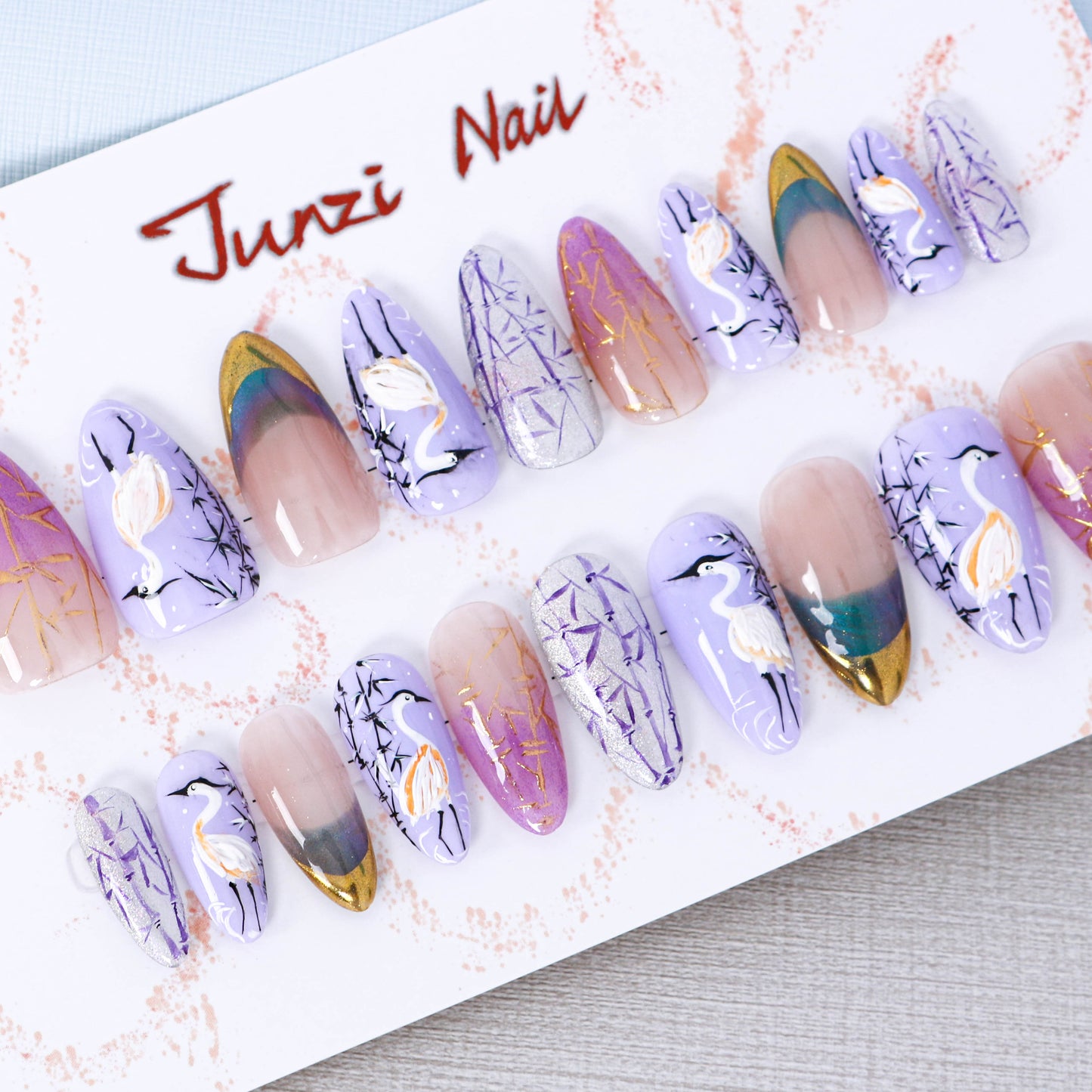 Serene Cranes in Bamboo Grove Press on Nail