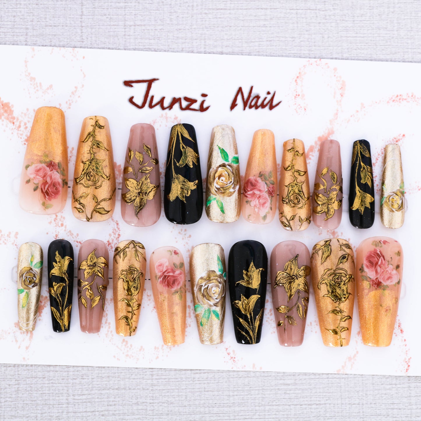 Golden Blossoms Press On Nails