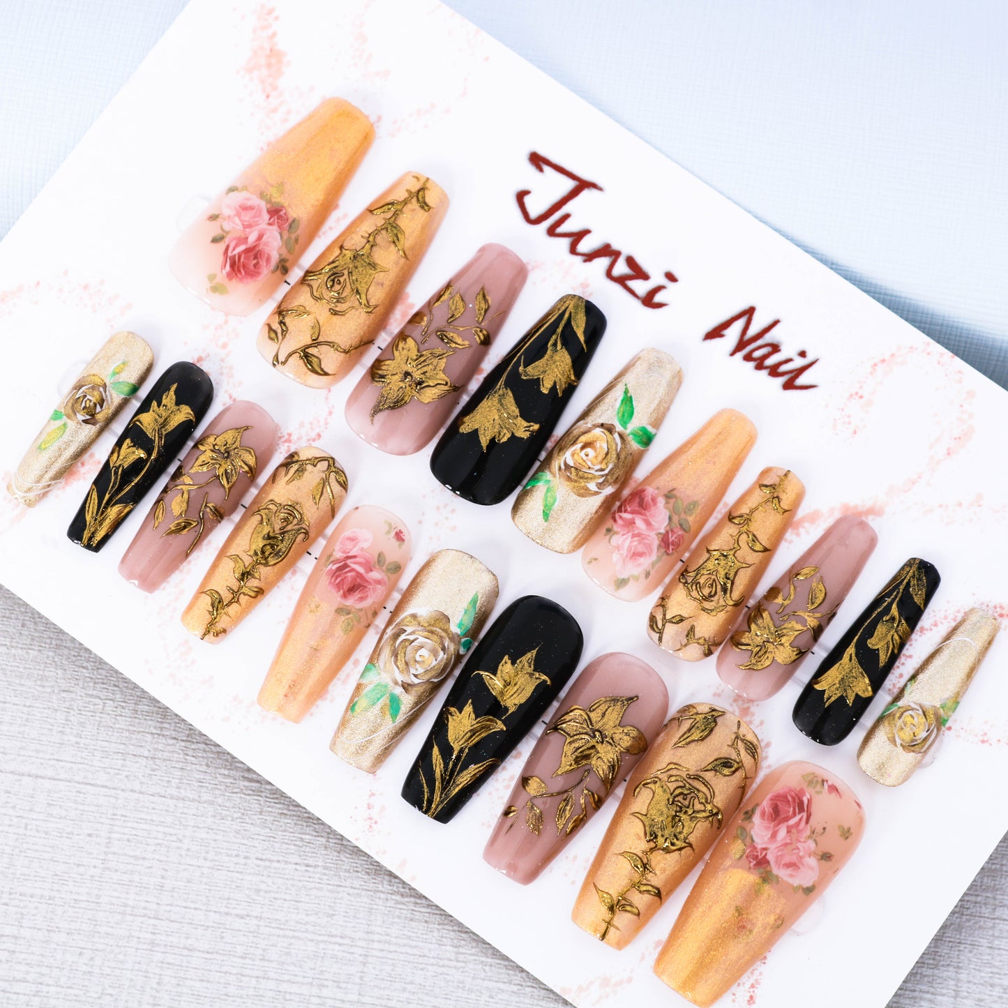 Golden Blossoms Press On Nails
