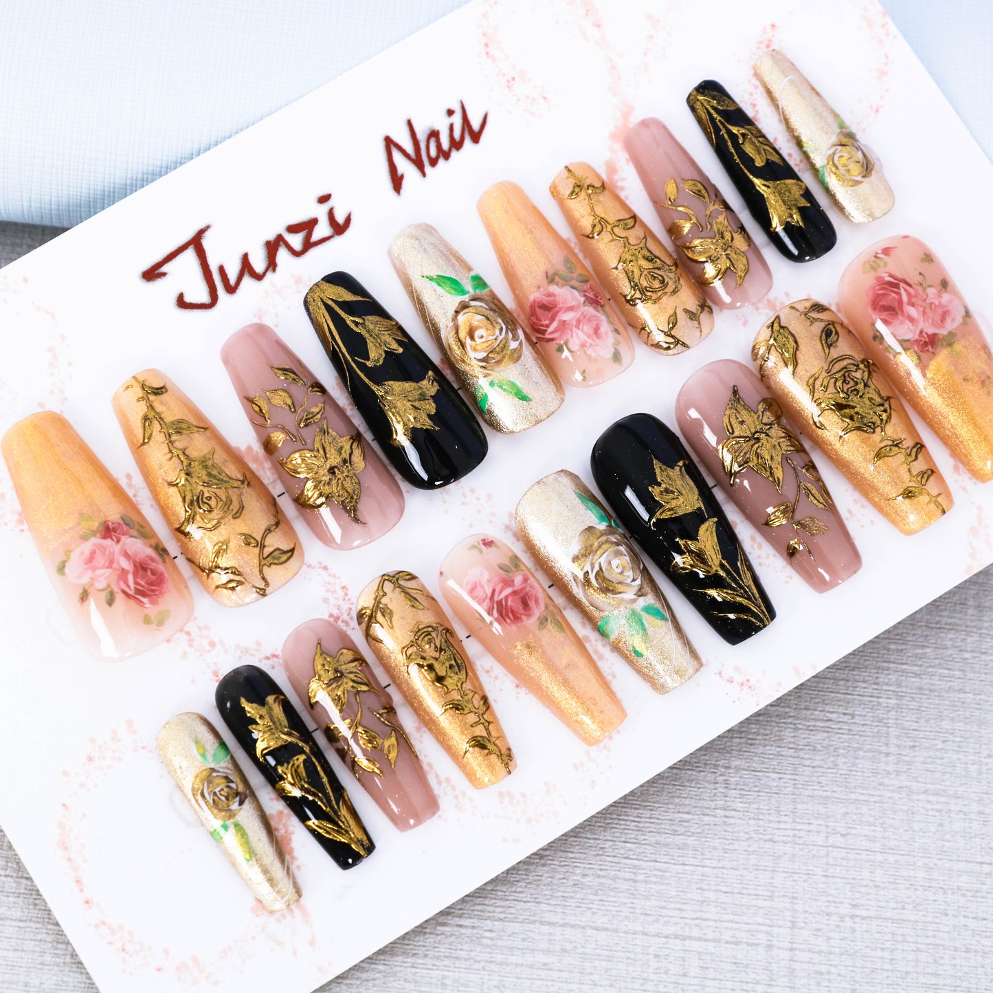Golden Blossoms Press On Nails
