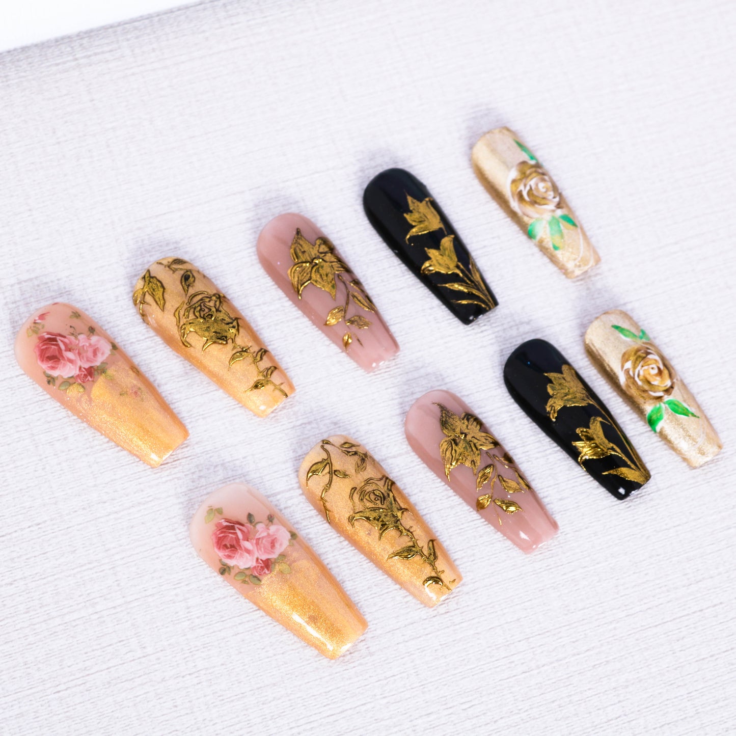 Golden Blossoms Press On Nails