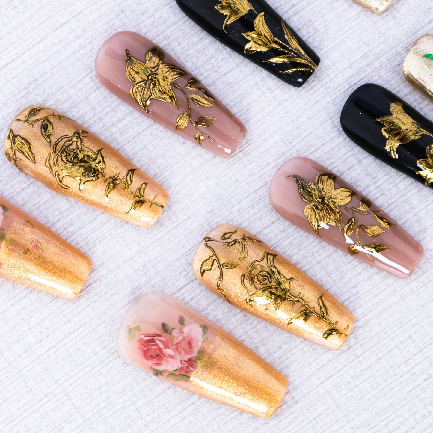 Golden Blossoms Press On Nails
