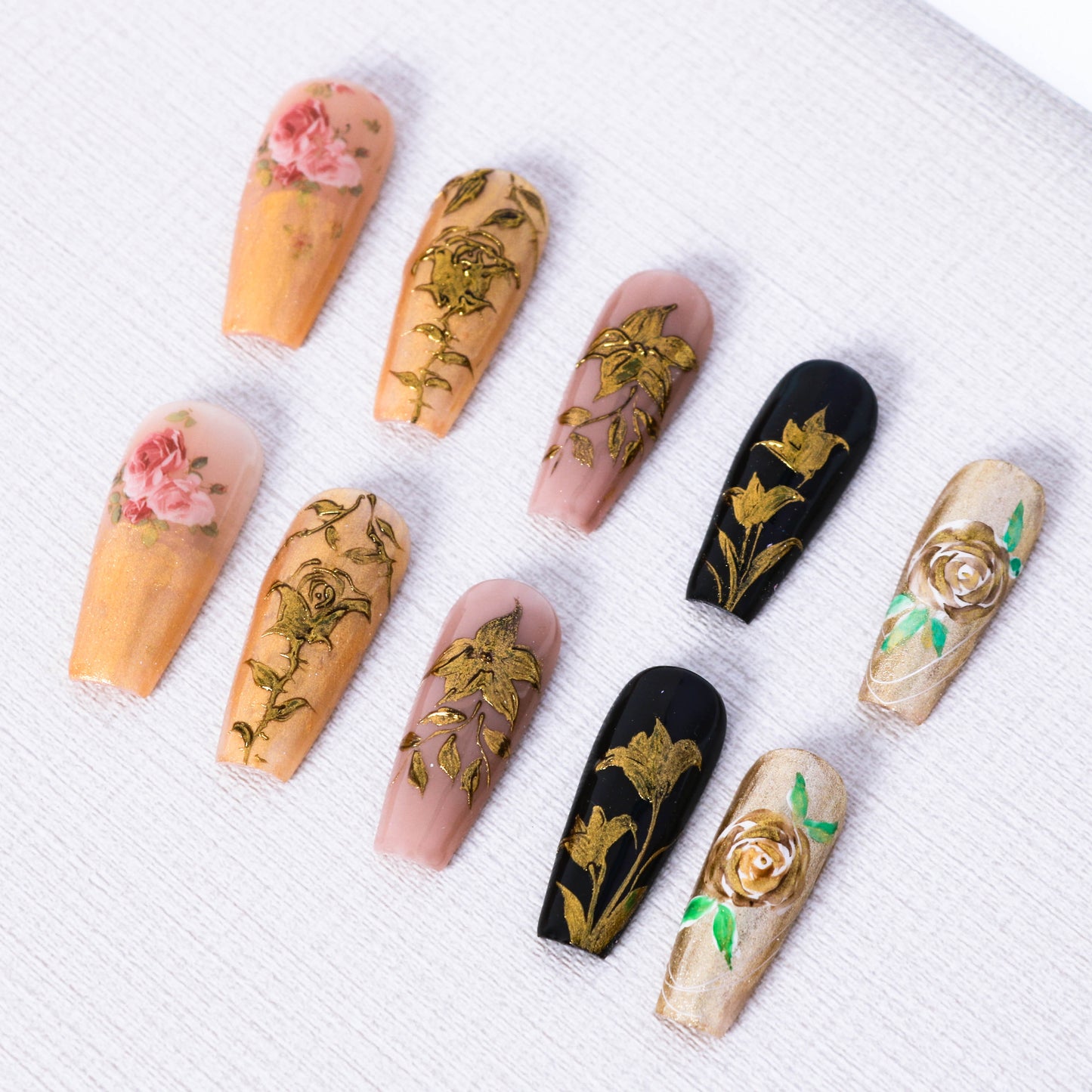 Golden Blossoms Press On Nails