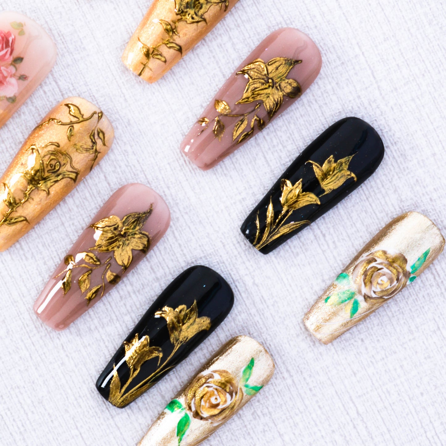 Golden Blossoms Press On Nails