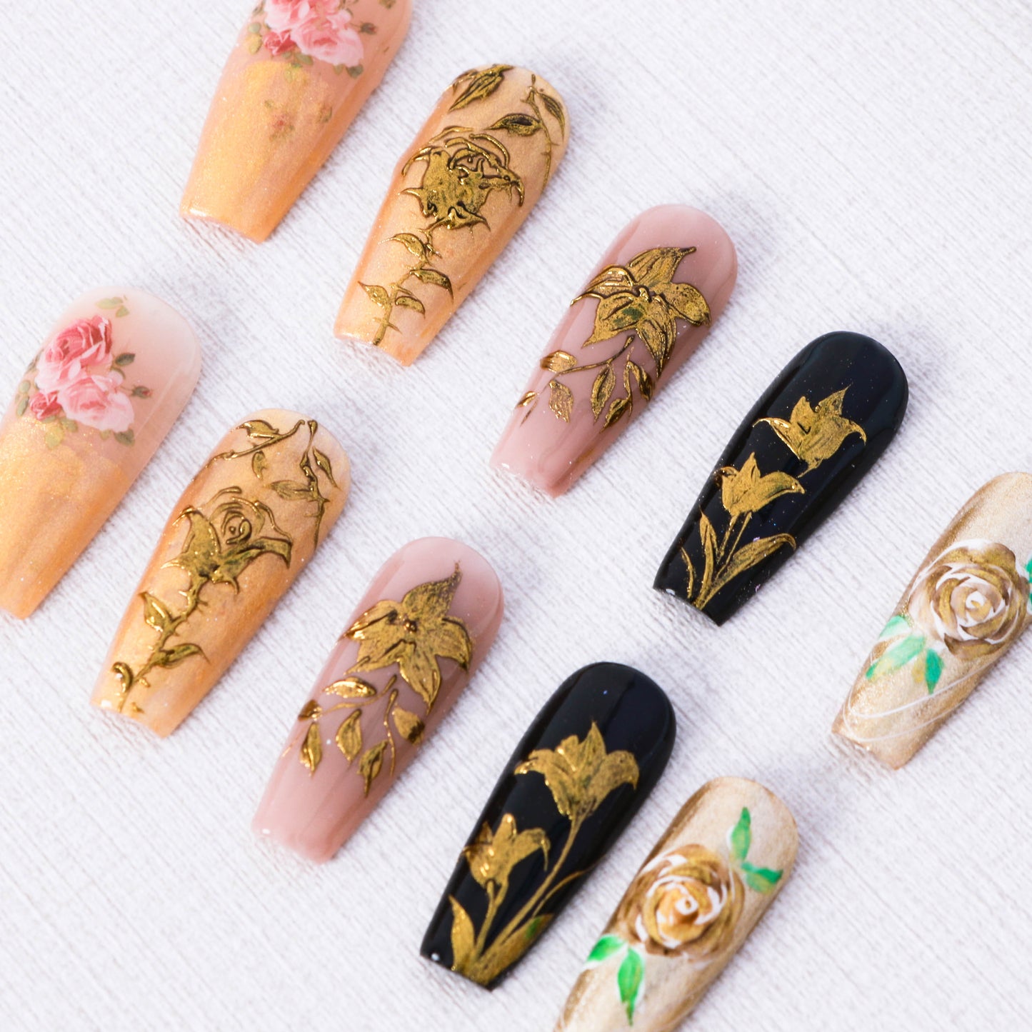 Golden Blossoms Press On Nails