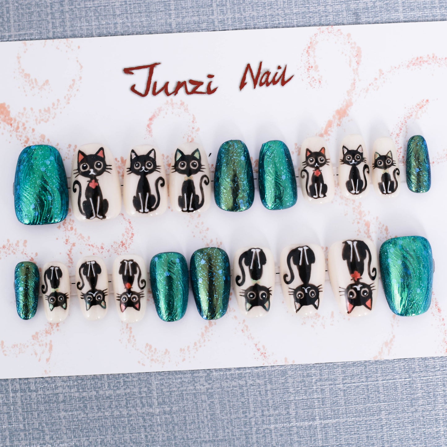 Whiskers & Emerald Gleam Press On Nail