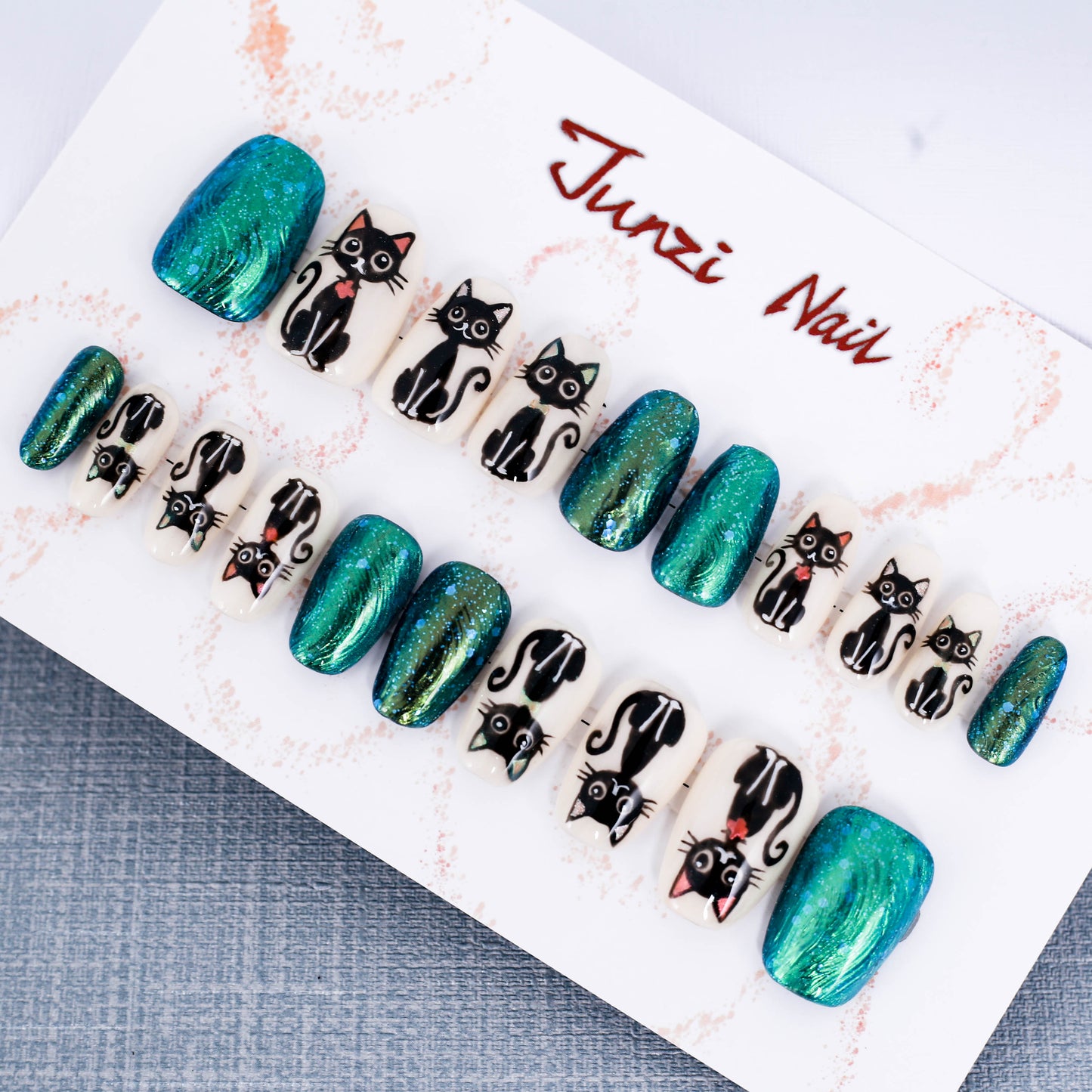 Whiskers & Emerald Gleam Press On Nail