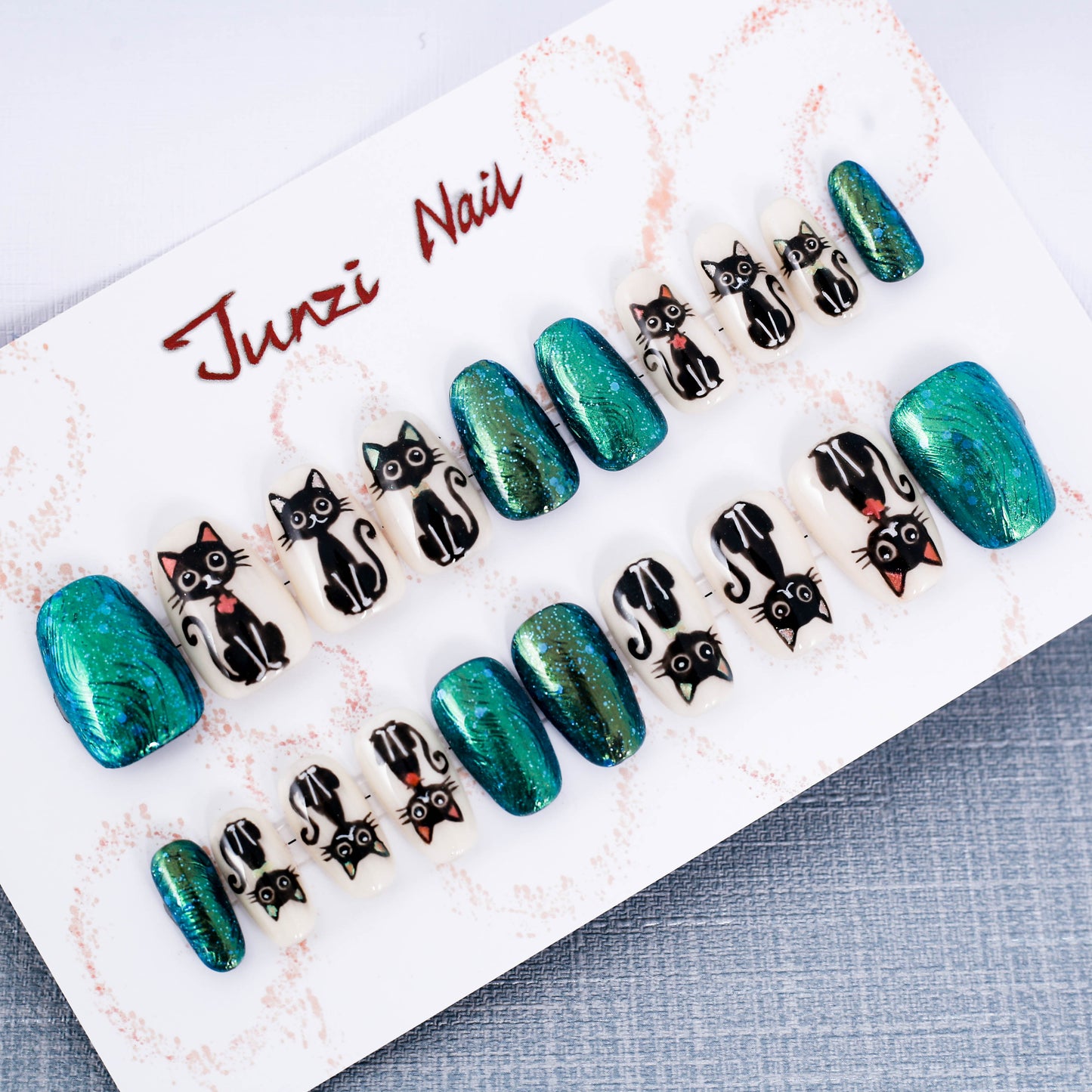 Whiskers & Emerald Gleam Press On Nail