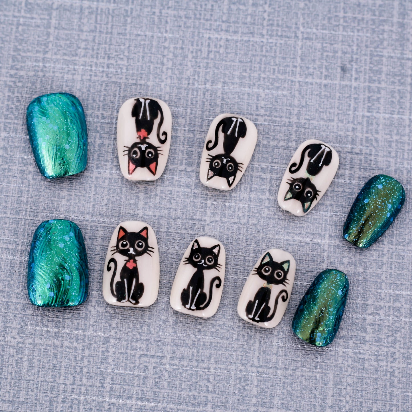 Whiskers & Emerald Gleam Press On Nail
