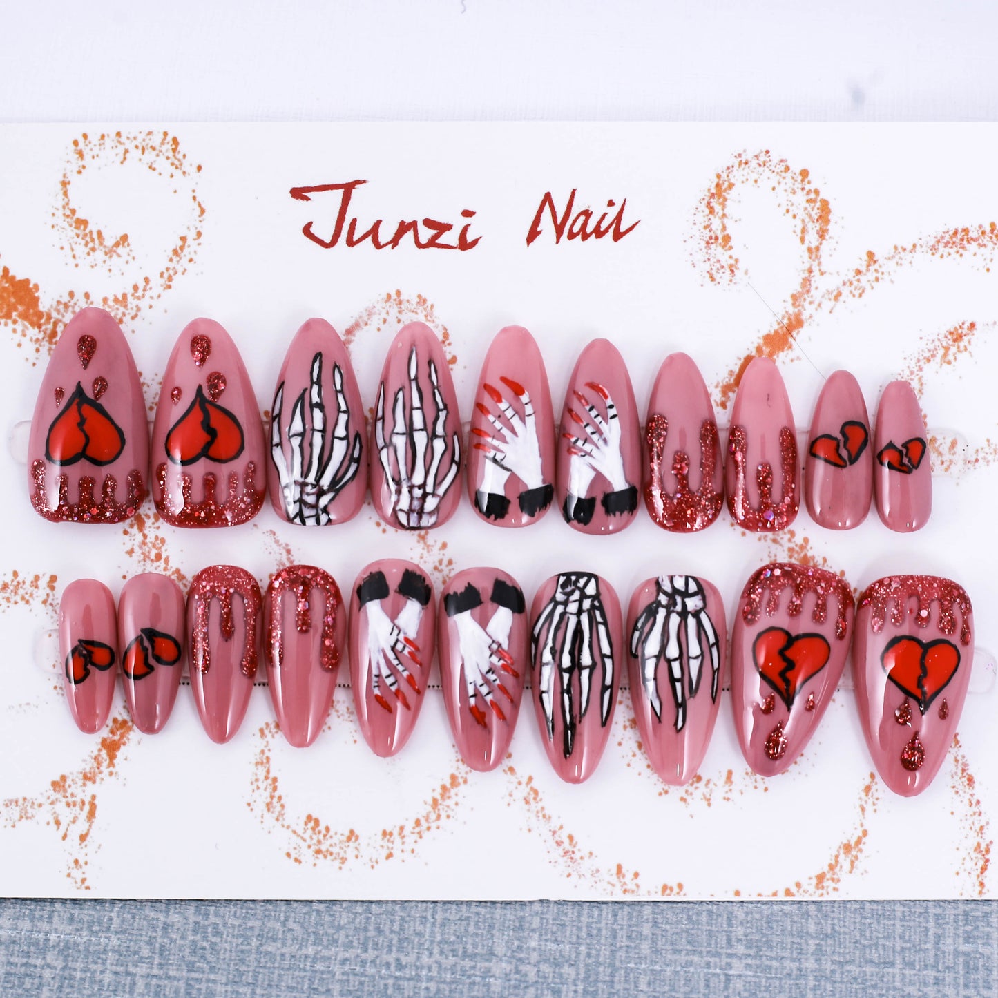 Crimson Love and Bones Press On Nail