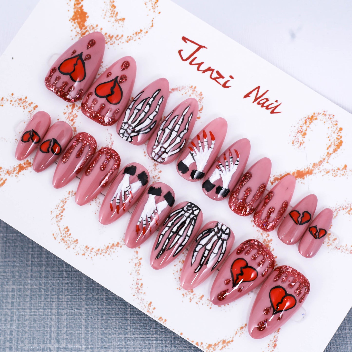 Crimson Love and Bones Press On Nail