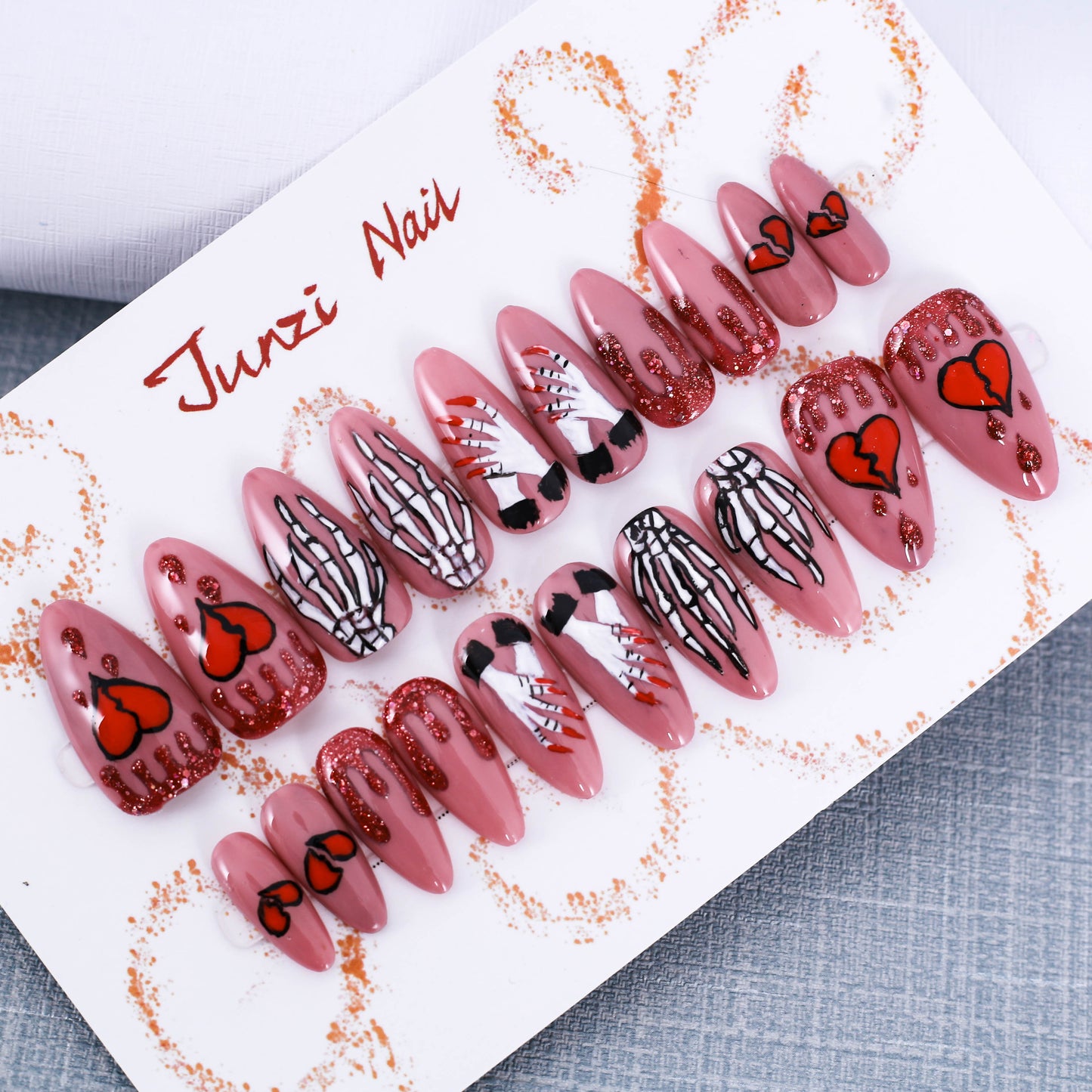 Crimson Love and Bones Press On Nail