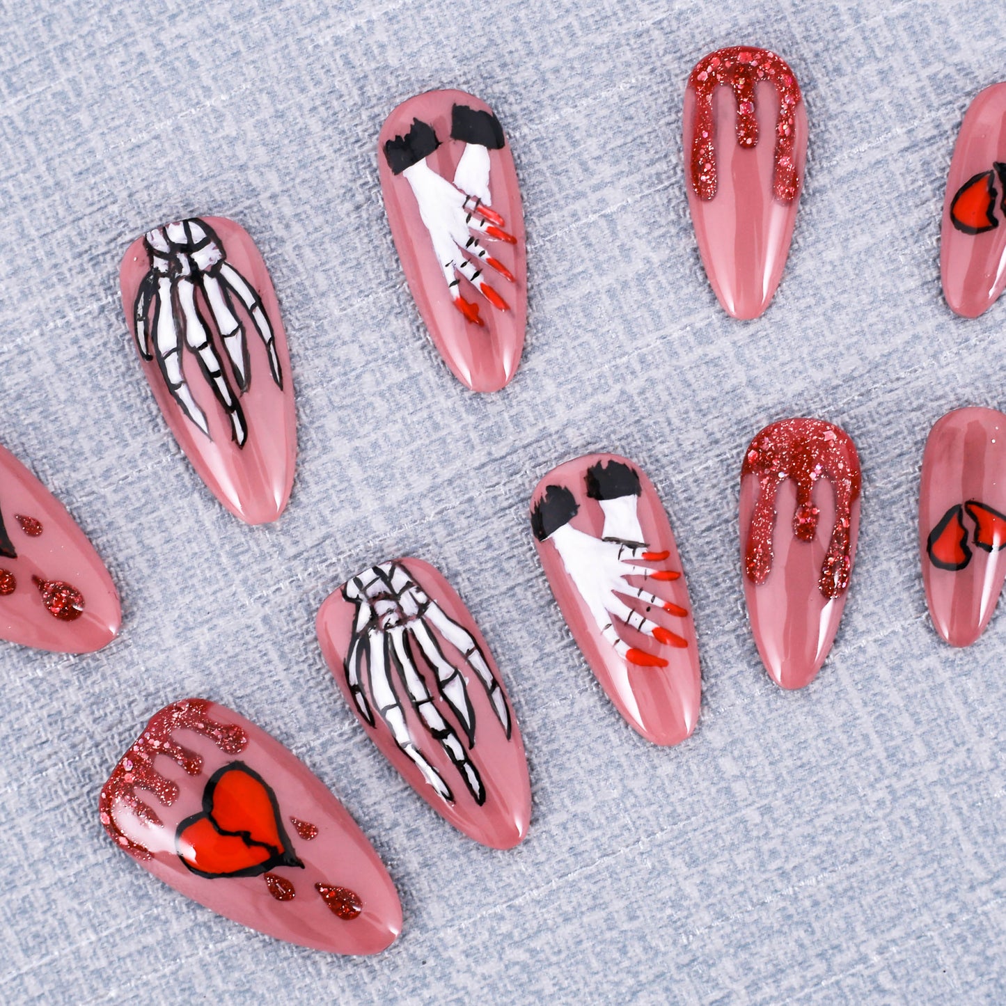 Crimson Love and Bones Press On Nail