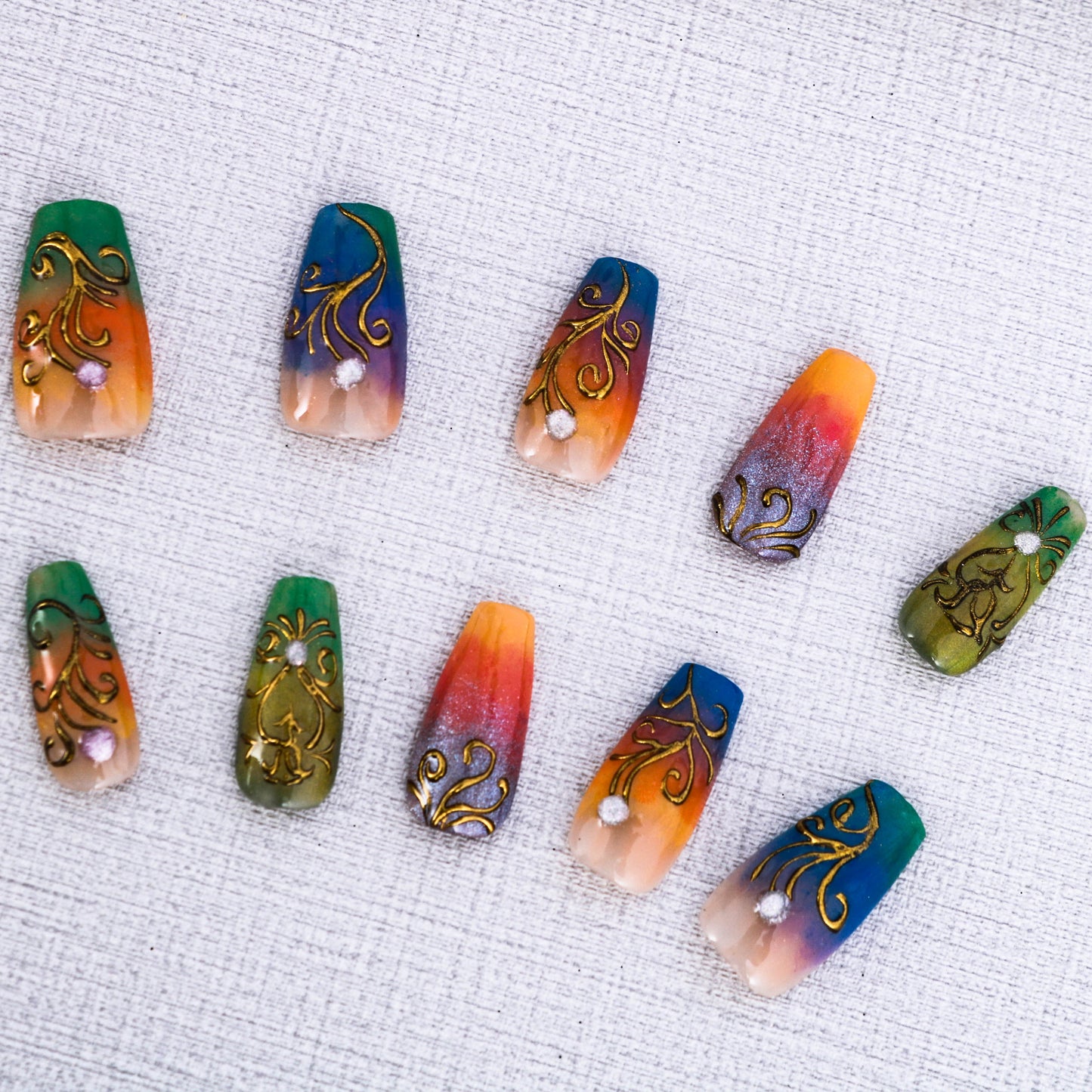 Golden Swirl Sunset Press On Nail