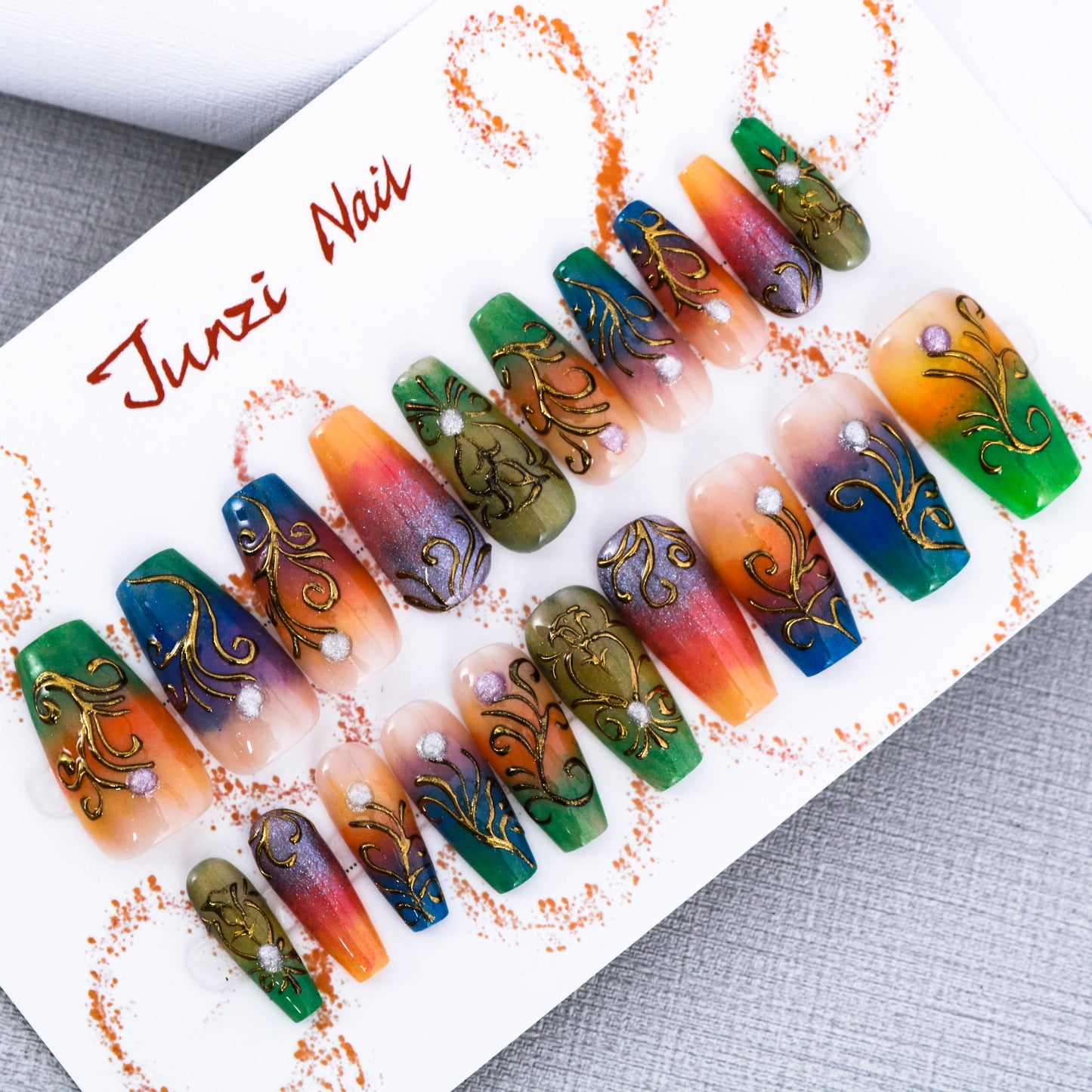 Golden Swirl Sunset Press On Nail