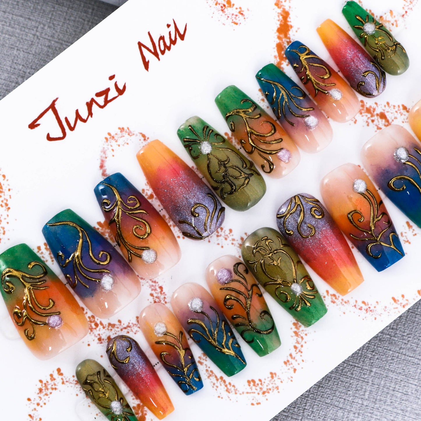 Golden Swirl Sunset Press On Nail
