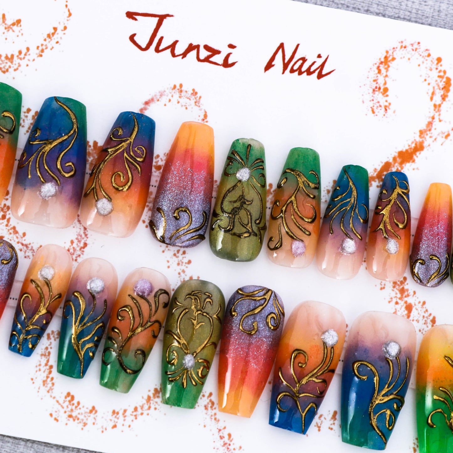 Golden Swirl Sunset Press On Nail