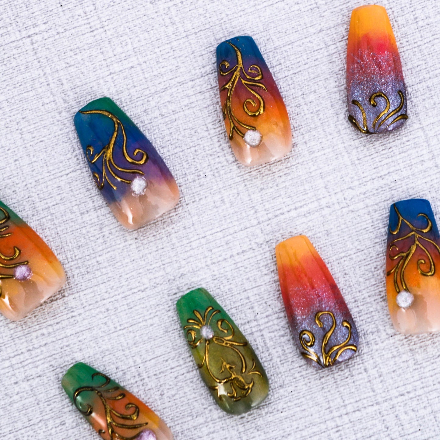 Golden Swirl Sunset Press On Nail