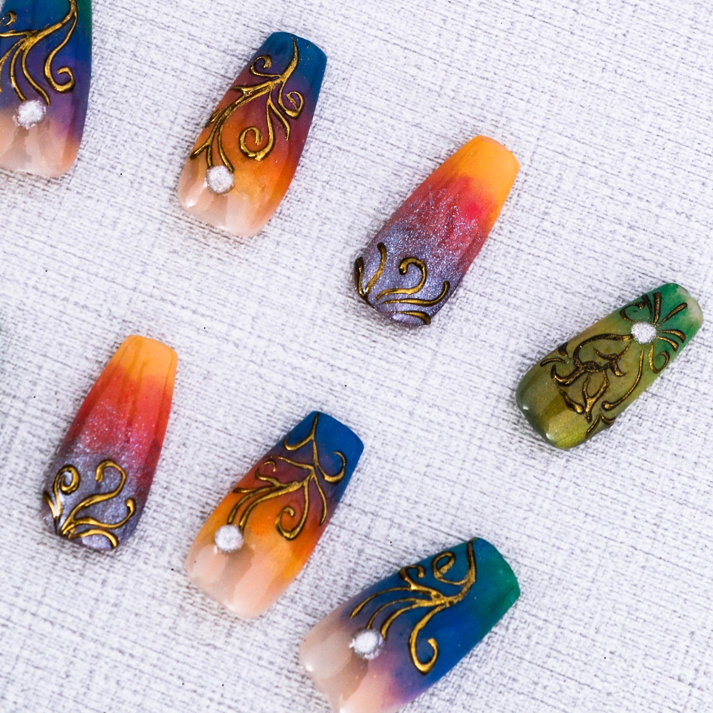 Golden Swirl Sunset Press On Nail
