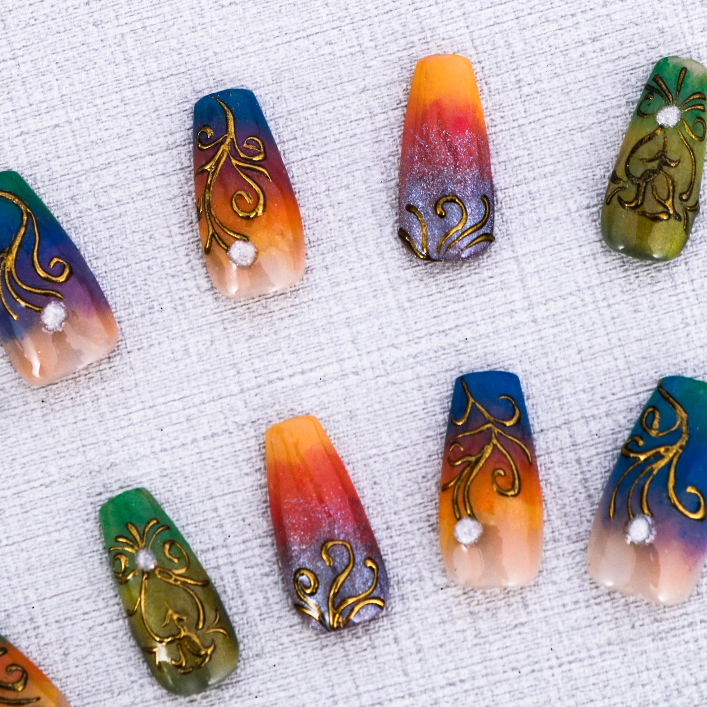 Golden Swirl Sunset Press On Nail