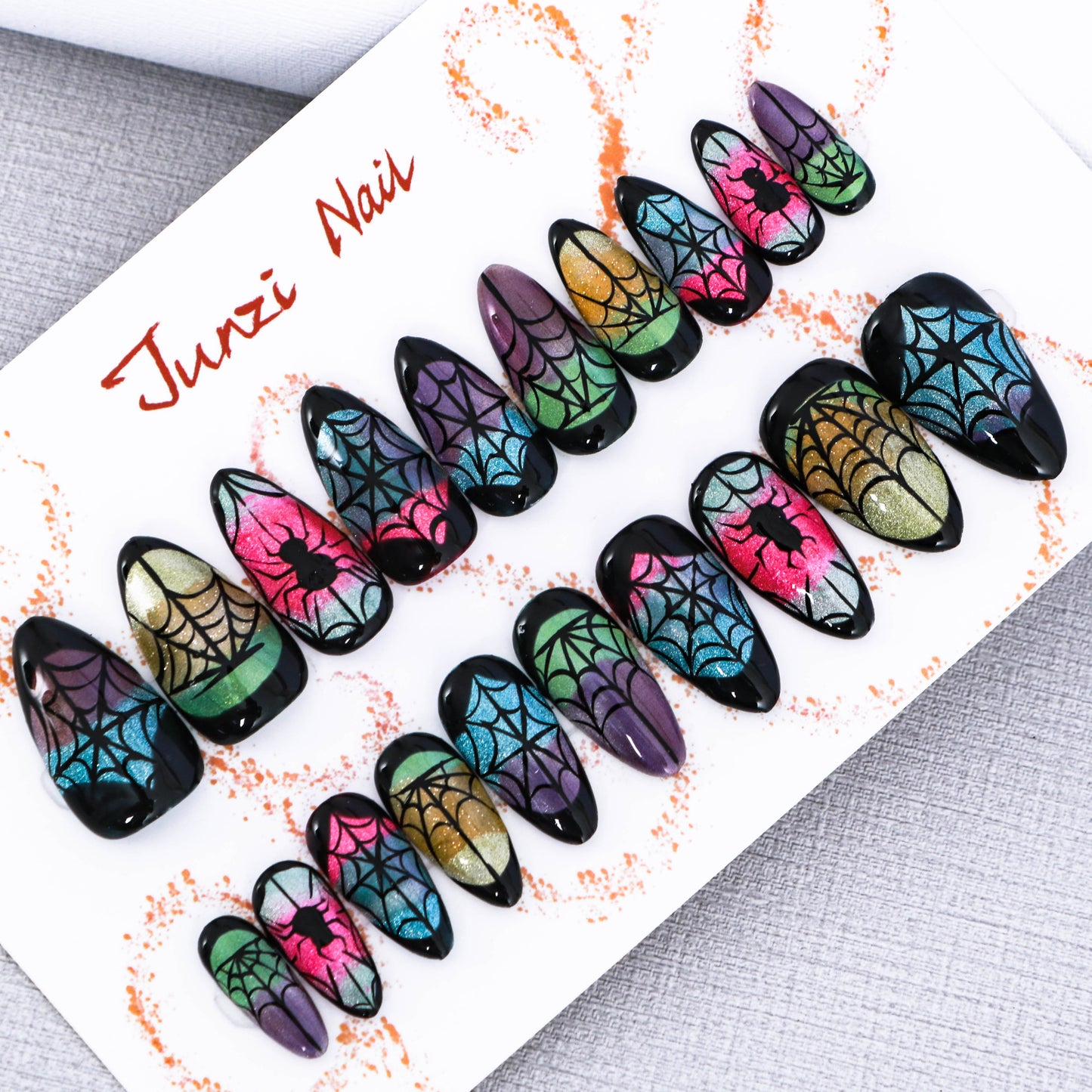 Rainbow Spiderweb Glow Press On Nail