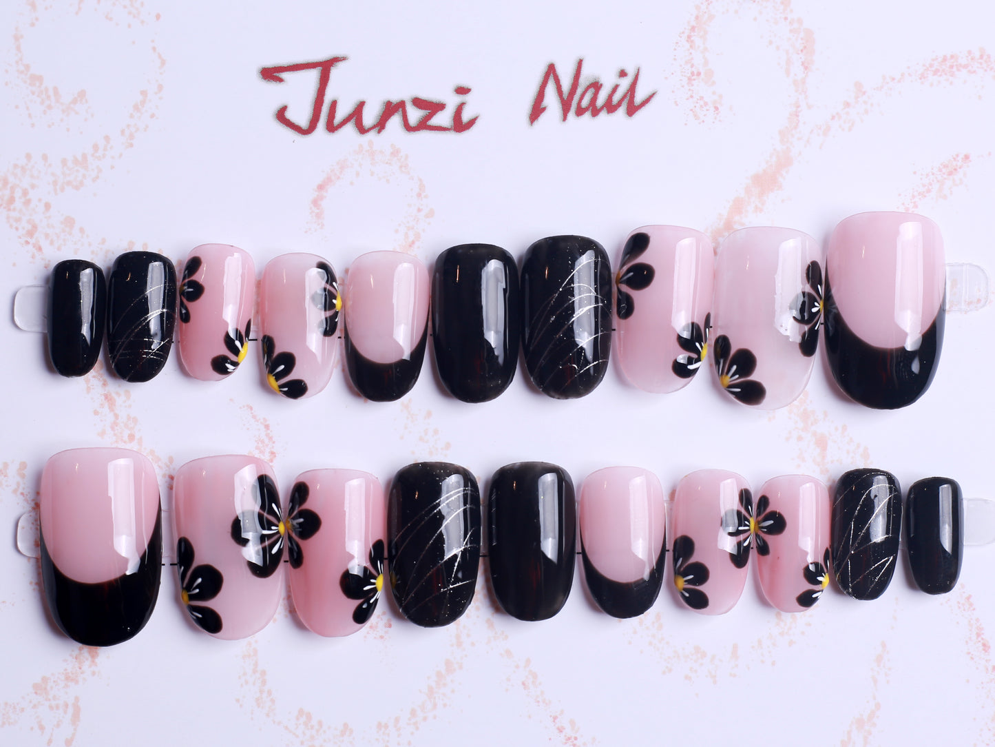 Black French Daisy Press On Nail